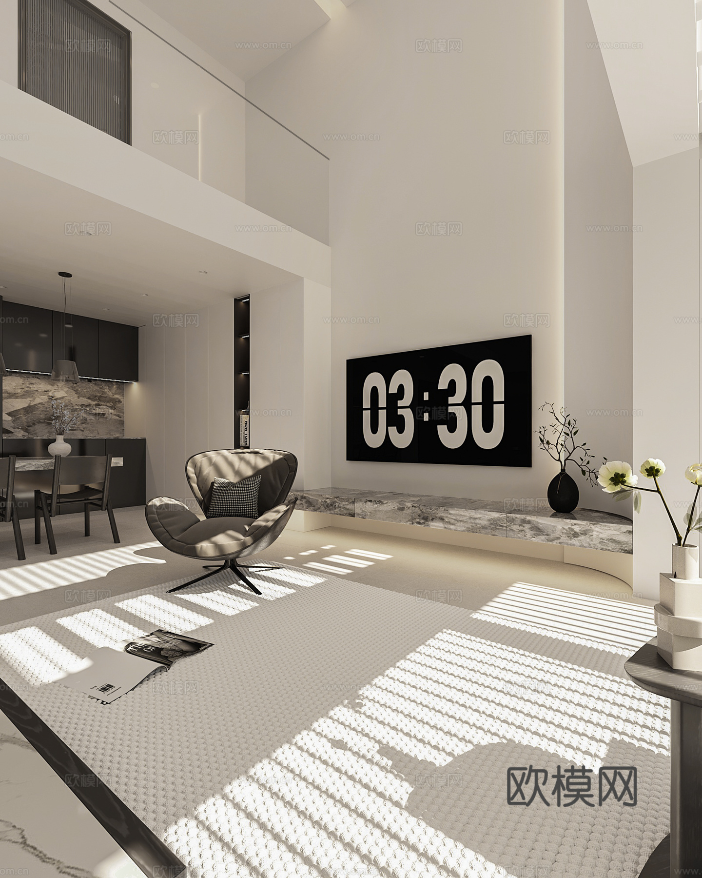 现代挑空客厅餐厅3d模型