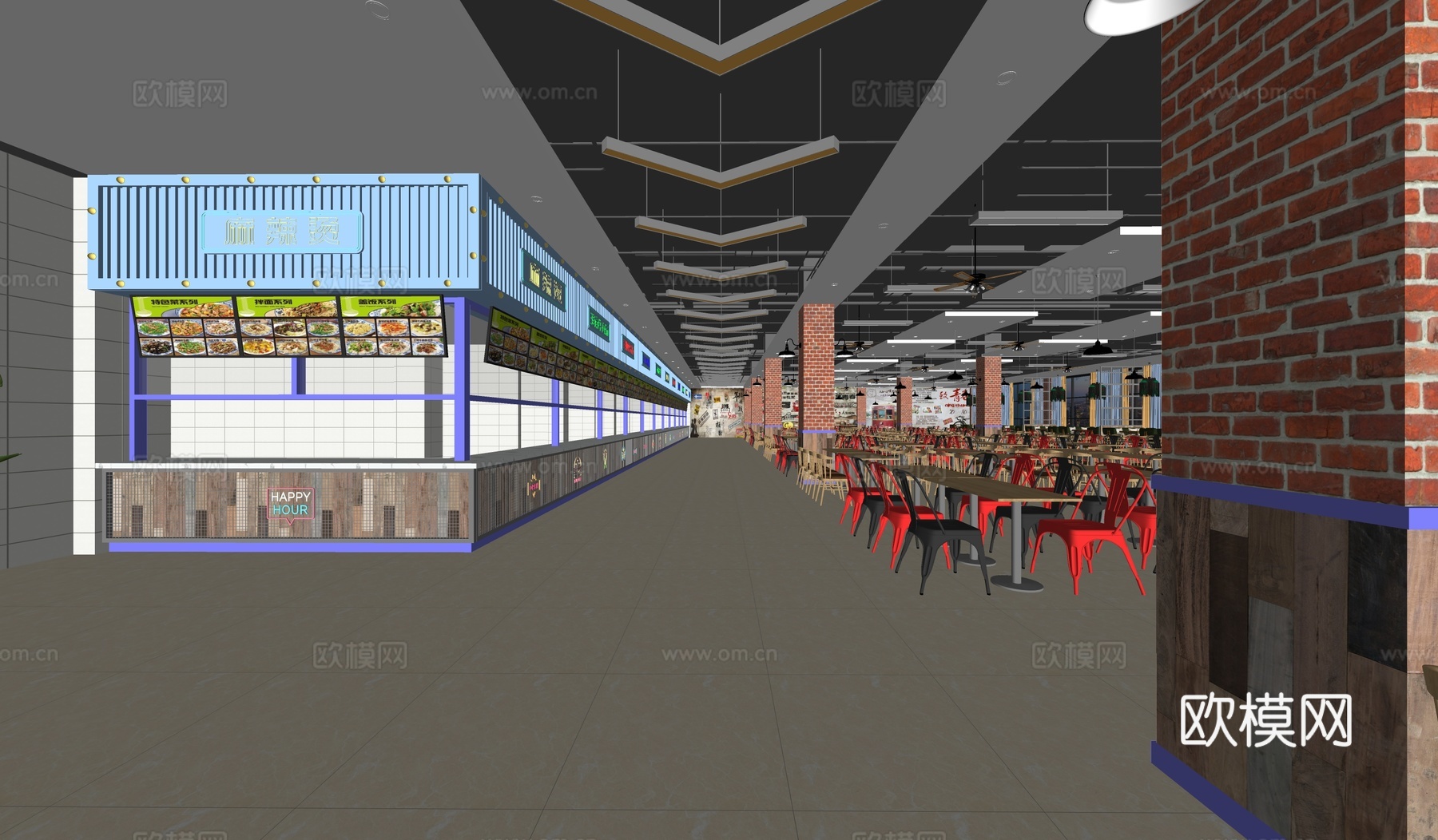 工业风食堂 大学食堂 学校食堂 员工餐厅 员工食堂 美食城su模型