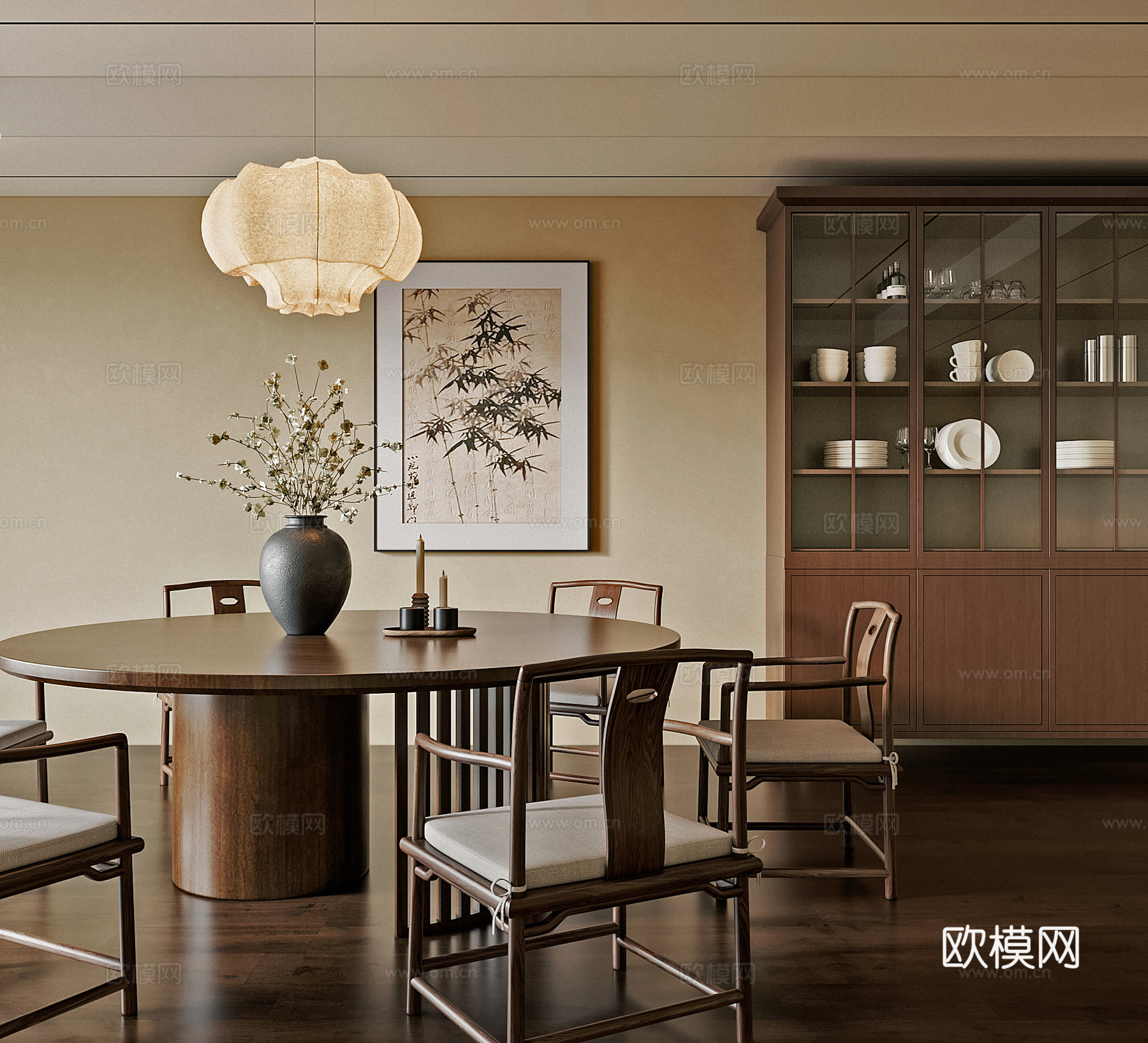 新中式餐厅su模型