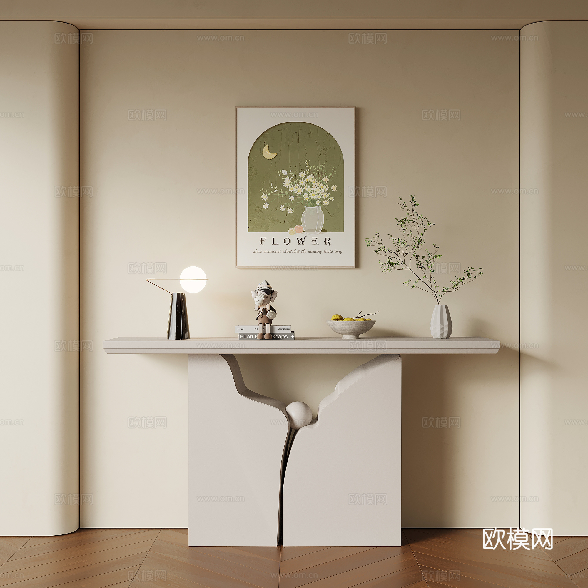 18玄关过道 现代奶油风玄关 端景台 饰品摆件3d模型