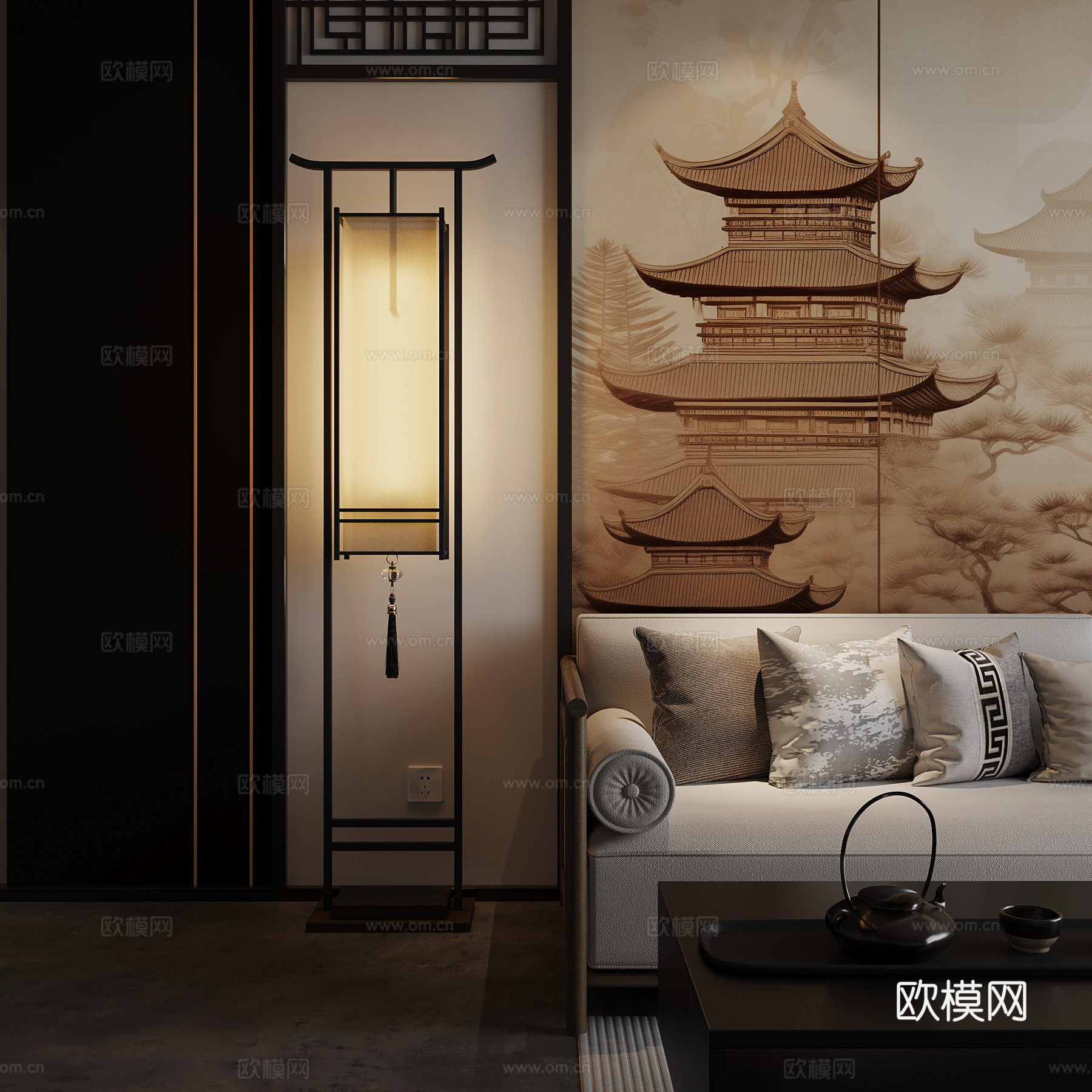 20新中式落地灯su模型