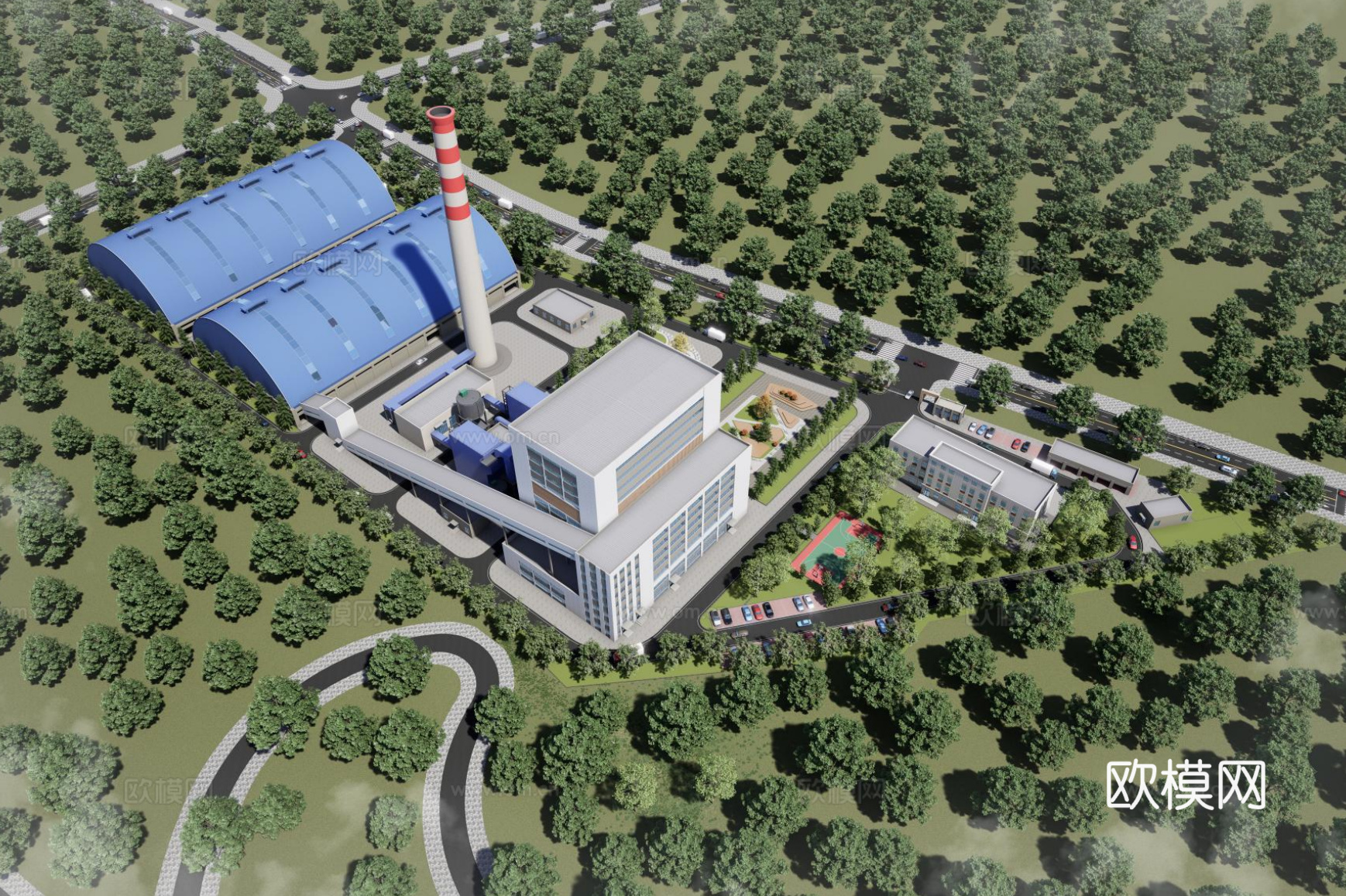 锅炉房 厂房 产业园 输煤廊 宿舍楼su模型