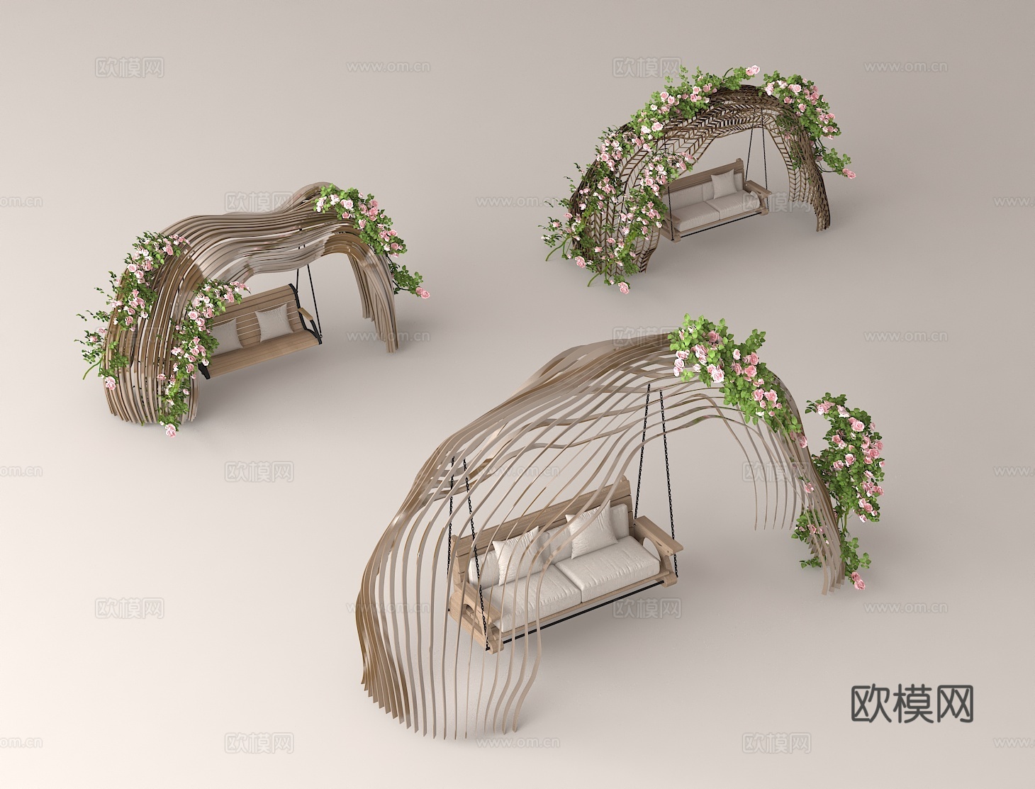户外景观座椅 花园休闲家具 创意秋千椅 藤编艺术设计3d模型