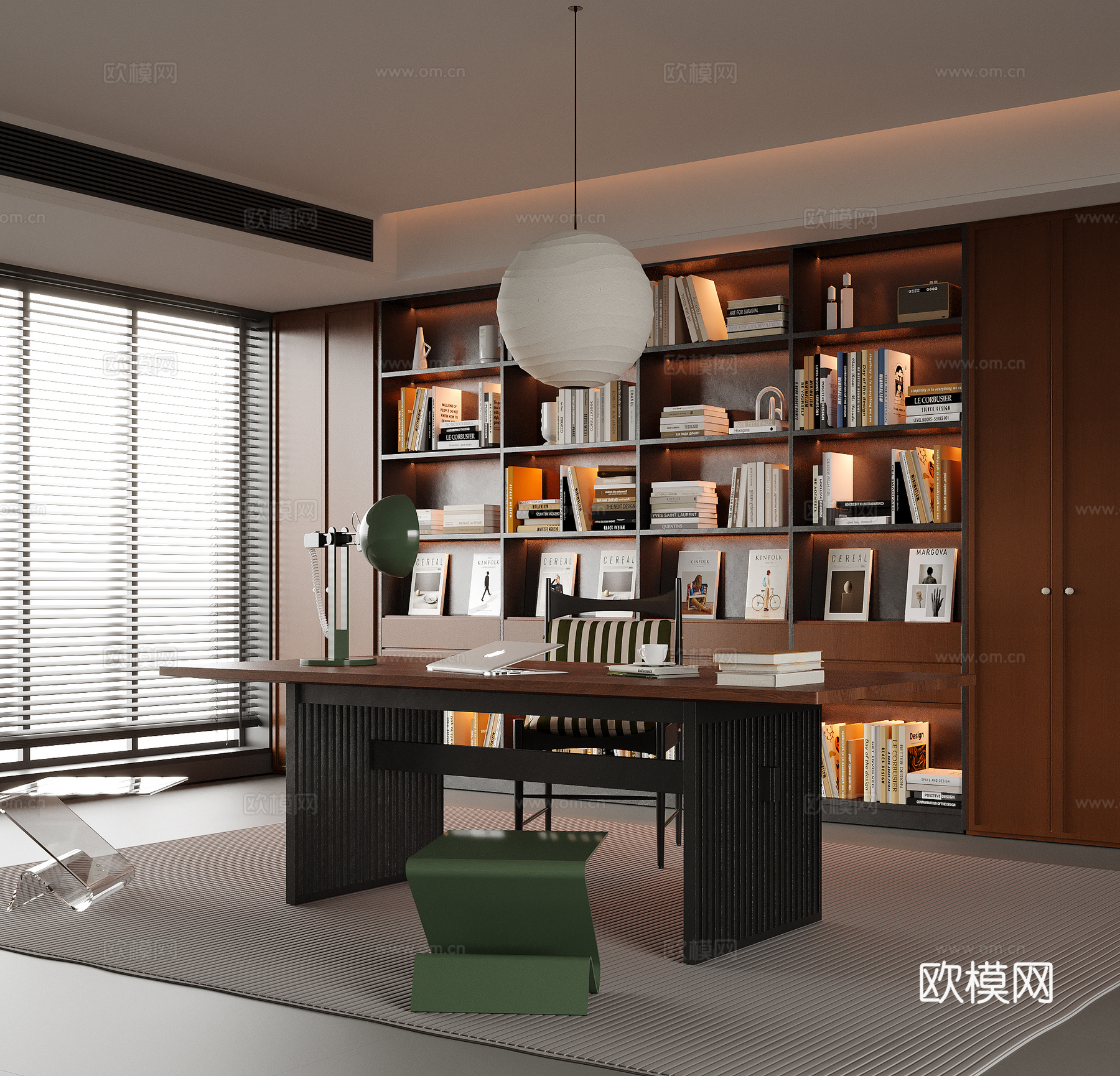 现代书房 书桌椅 书柜3d模型