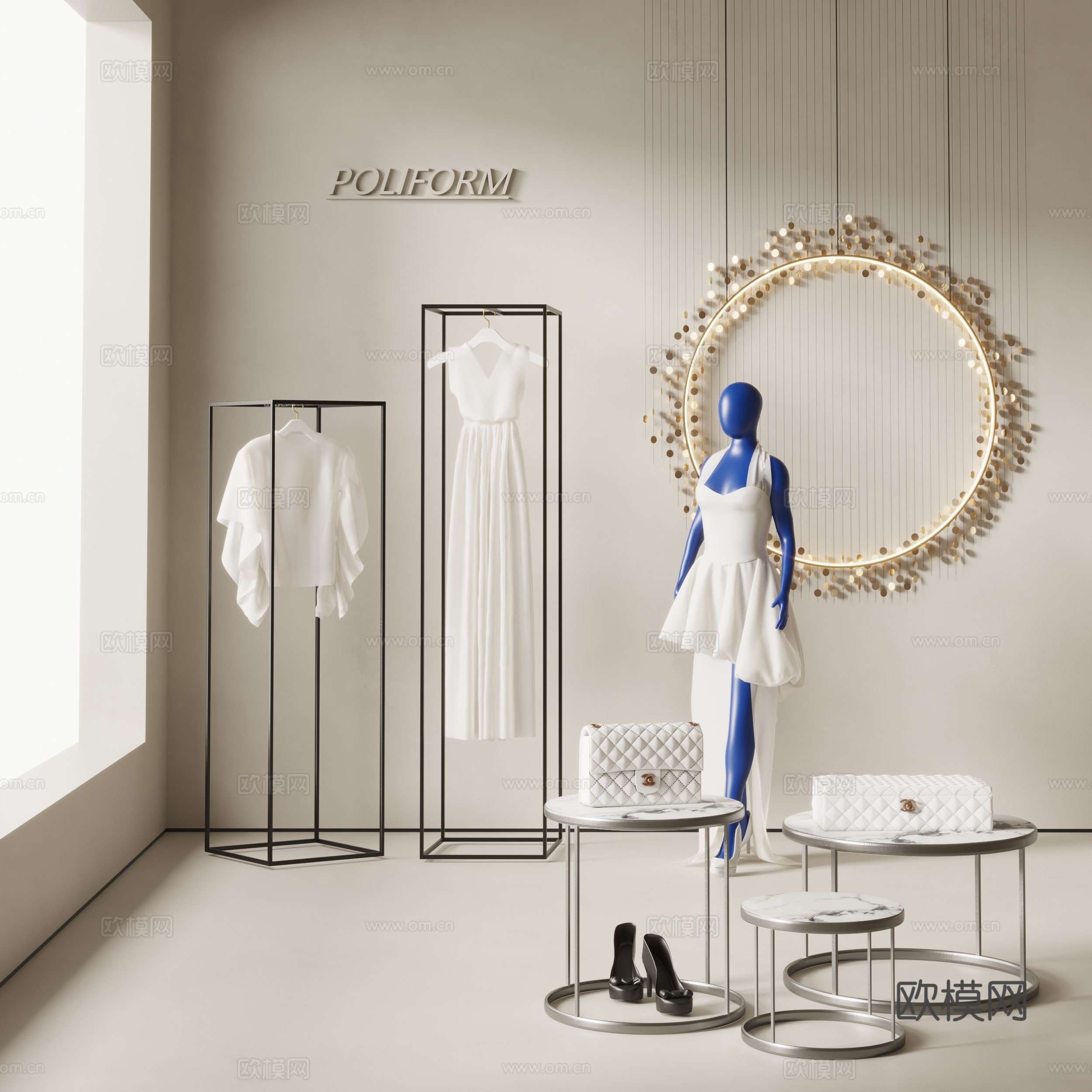 poliform现代衣服模特 茶几 墙饰 衣架 鞋子3d模型