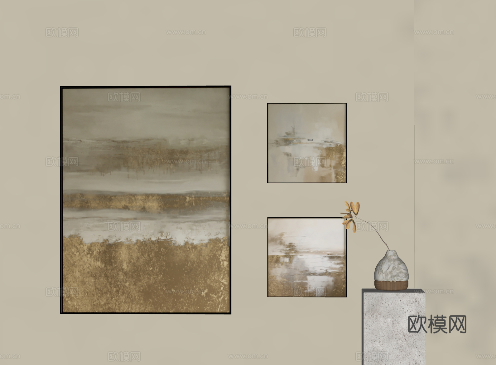 现代挂画 装饰品组合 挂画 轻奢挂画 抽象画su模型