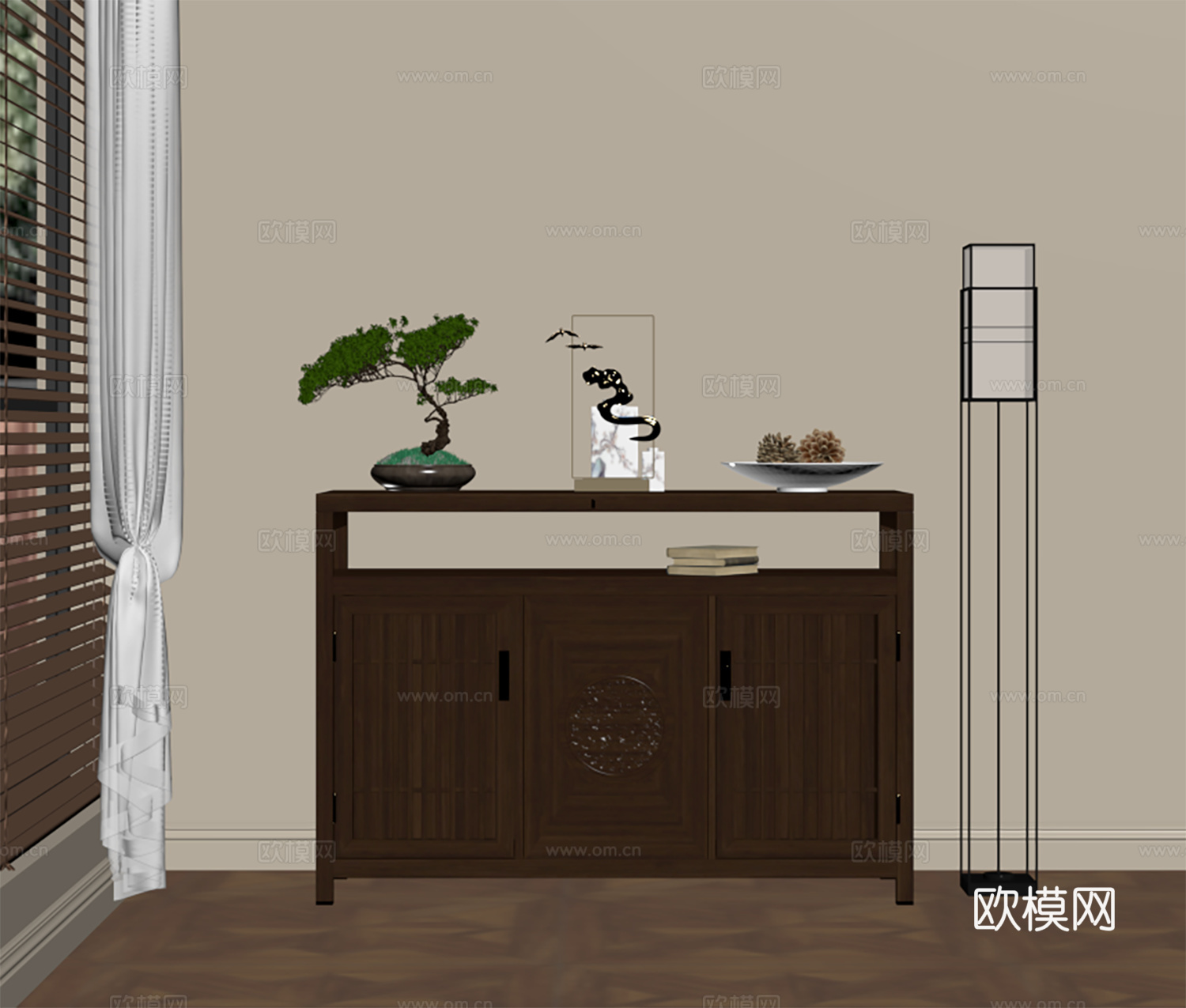 新中式玄关柜 边柜 端景柜玄关柜 矮柜su模型