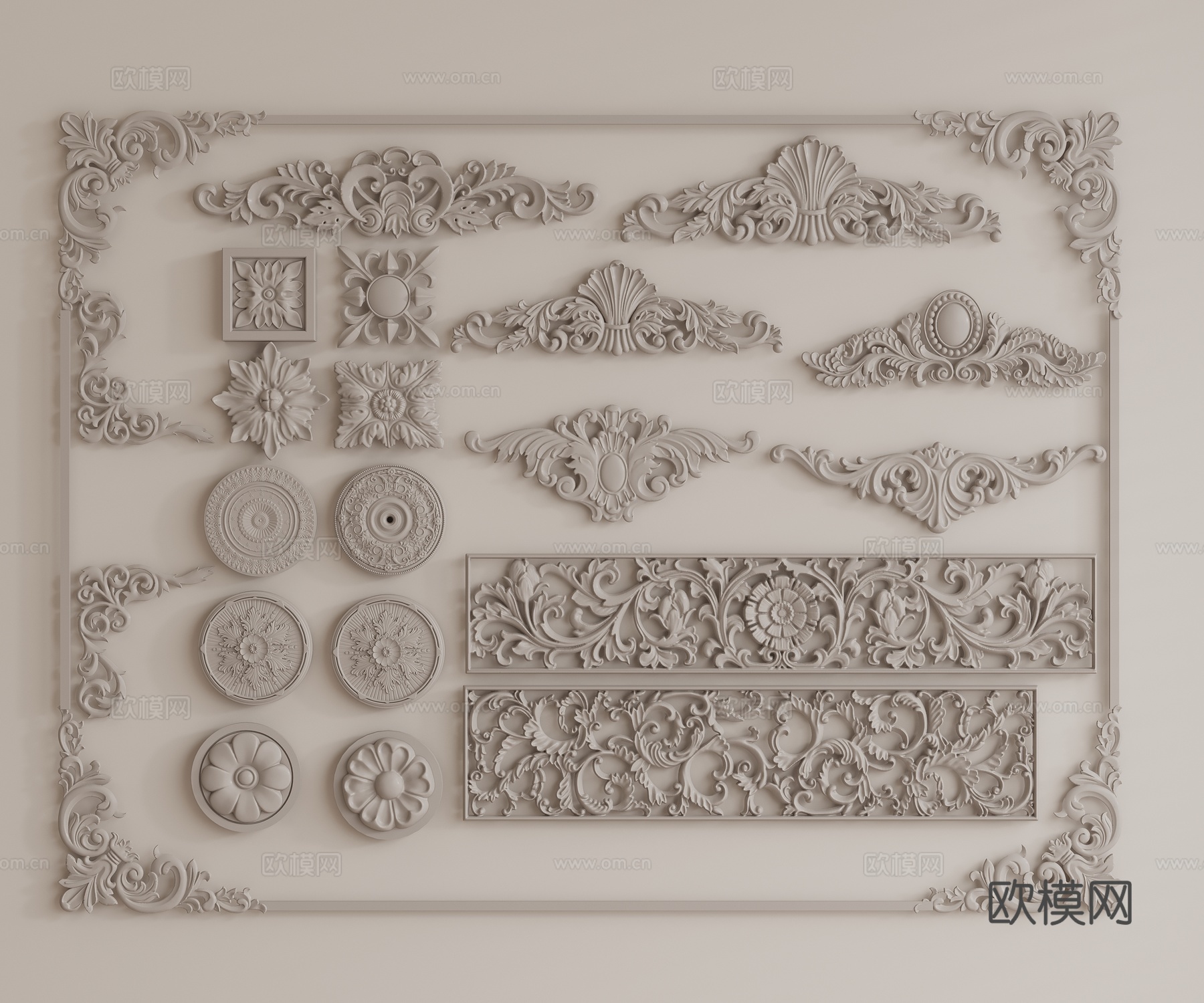 石膏线 雕花 背景墙3d模型