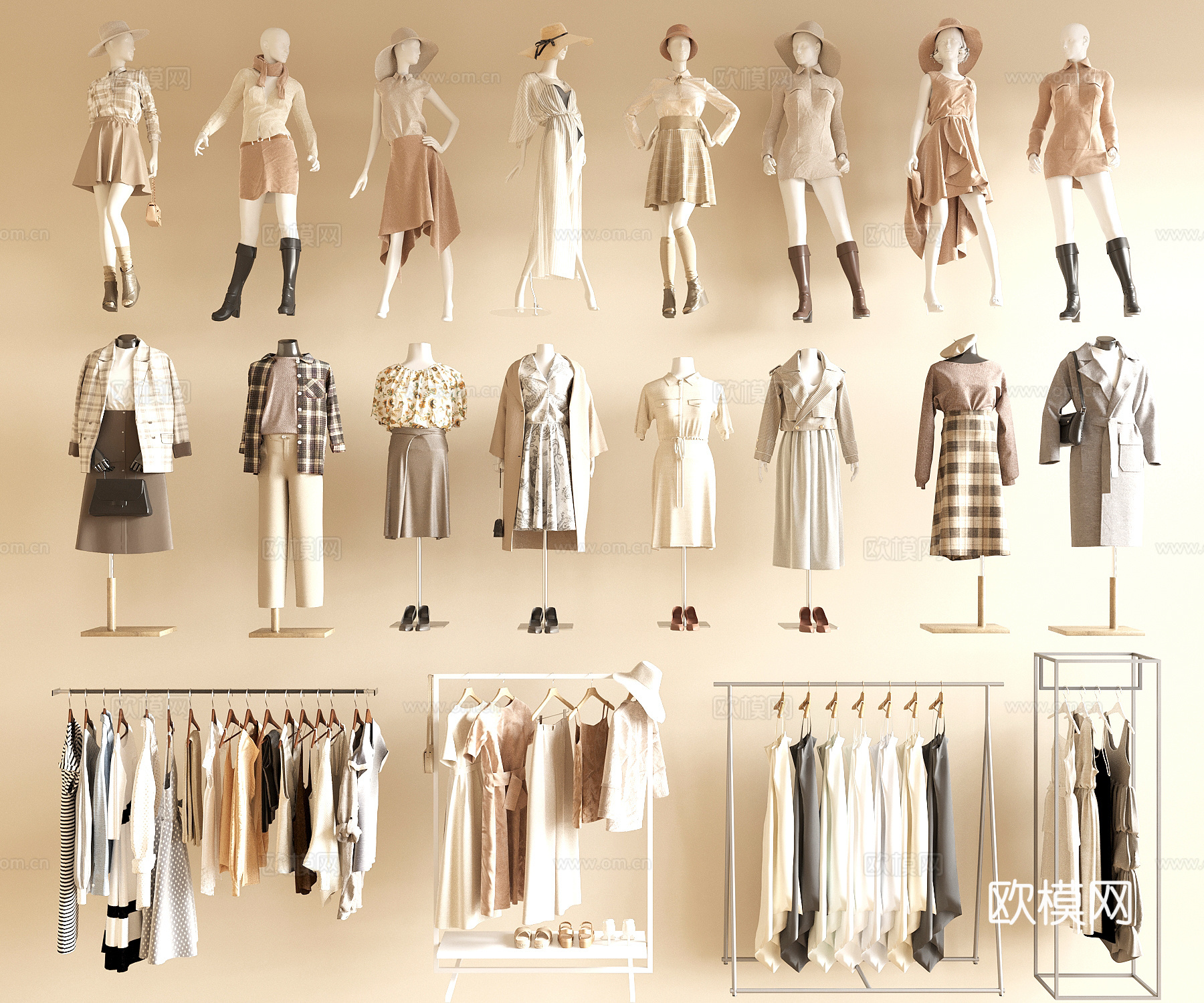 服饰鞋帽 服装模特 衣服 裙子 帽子 服装店模特3d模型