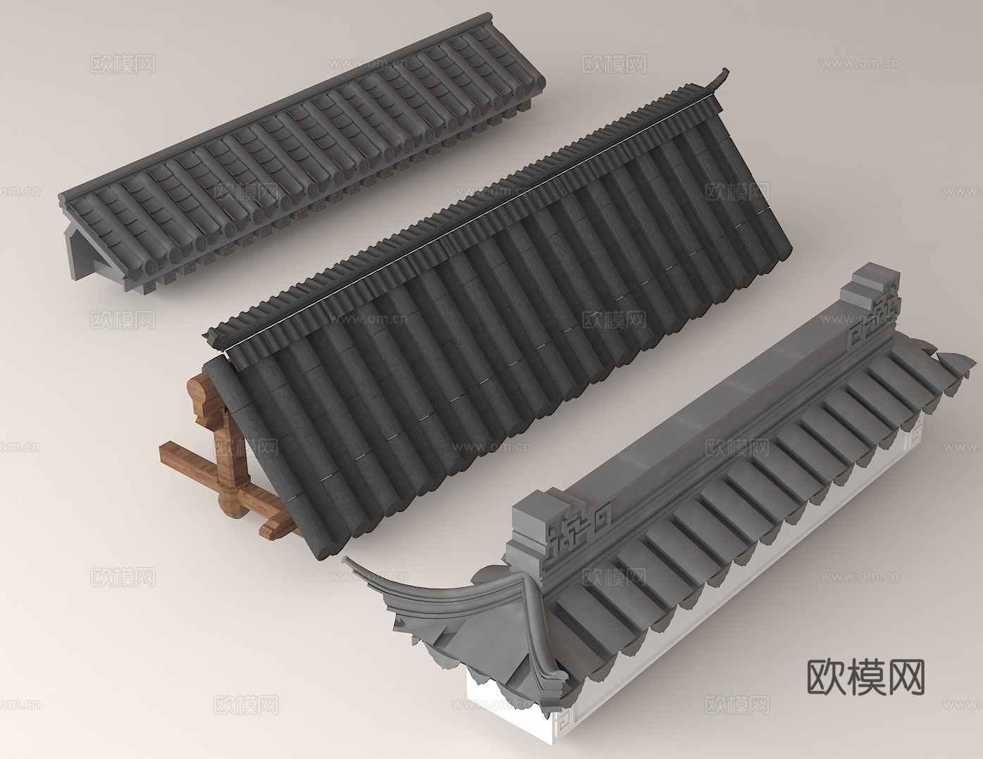 中式屋顶 古建筑构件 中式建筑设计 飞檐翘角 古建屋顶瓦片3d模型