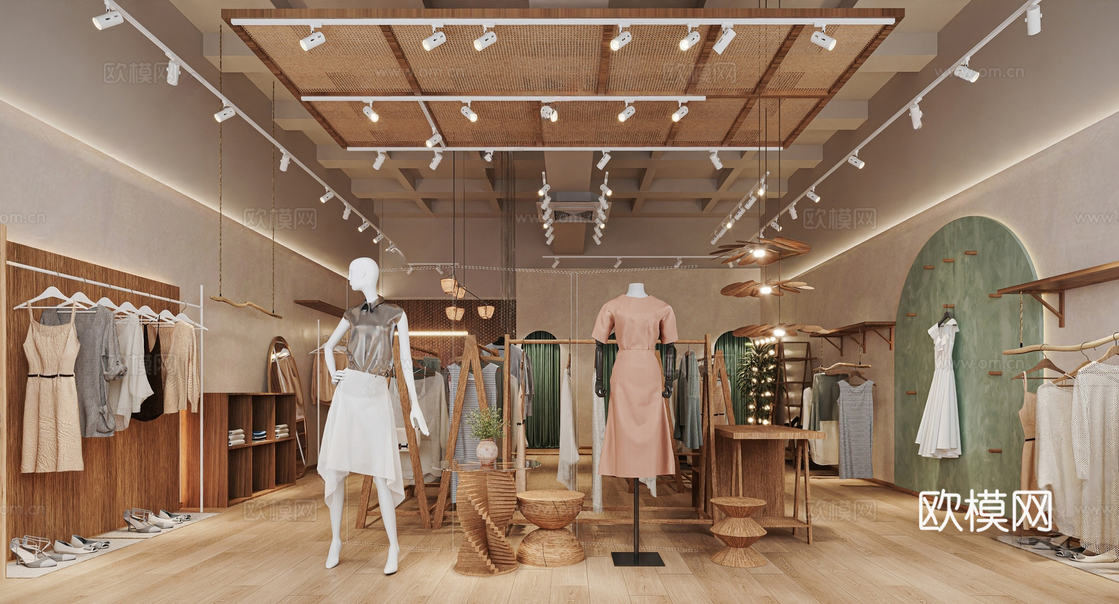 奶油风门头 门面 原木服装店 服装店3d模型