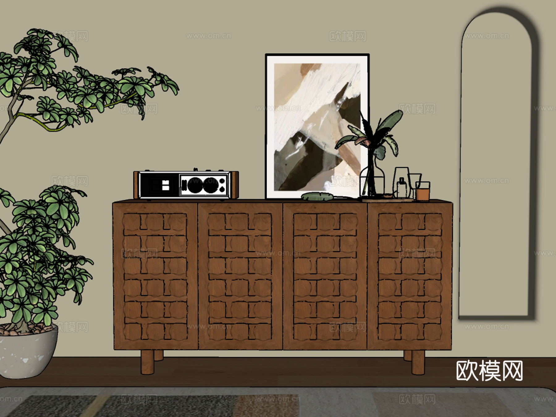 中古风餐边柜玄关柜su模型