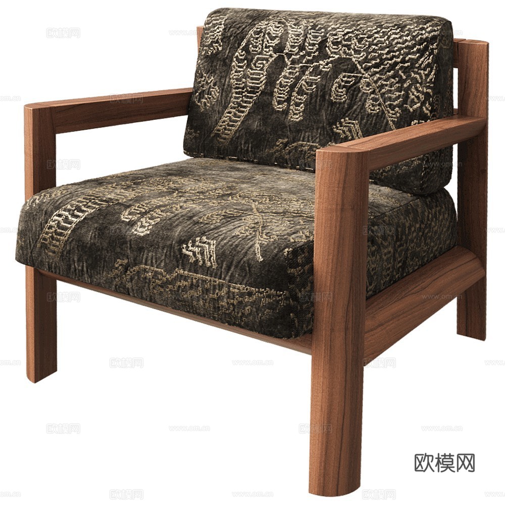 Arbore 中古风休闲椅 复古休闲椅 扶手椅  布艺休闲椅3d模型