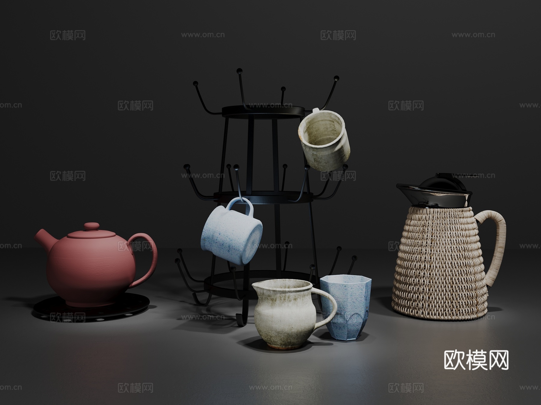 新中式茶具茶杯茶壶水壶开水瓶餐具摆件水杯3d模型