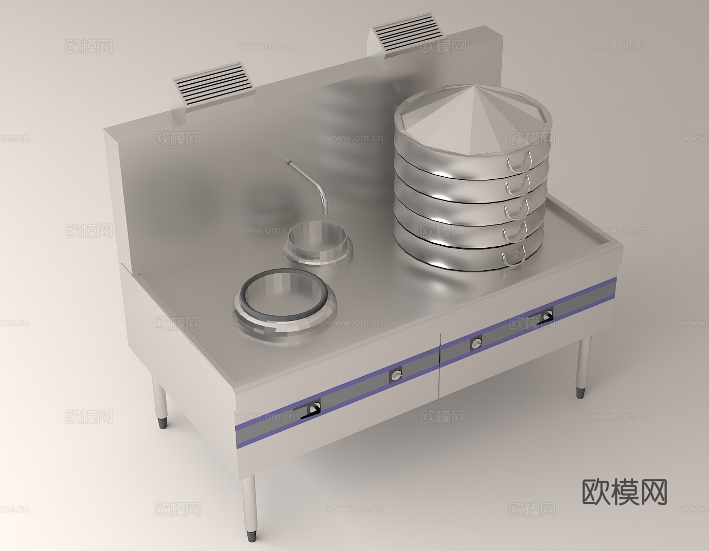 不锈钢烹饪台 蒸屉炉灶组合 专业烹饪设备 食堂炉灶系统3d模型