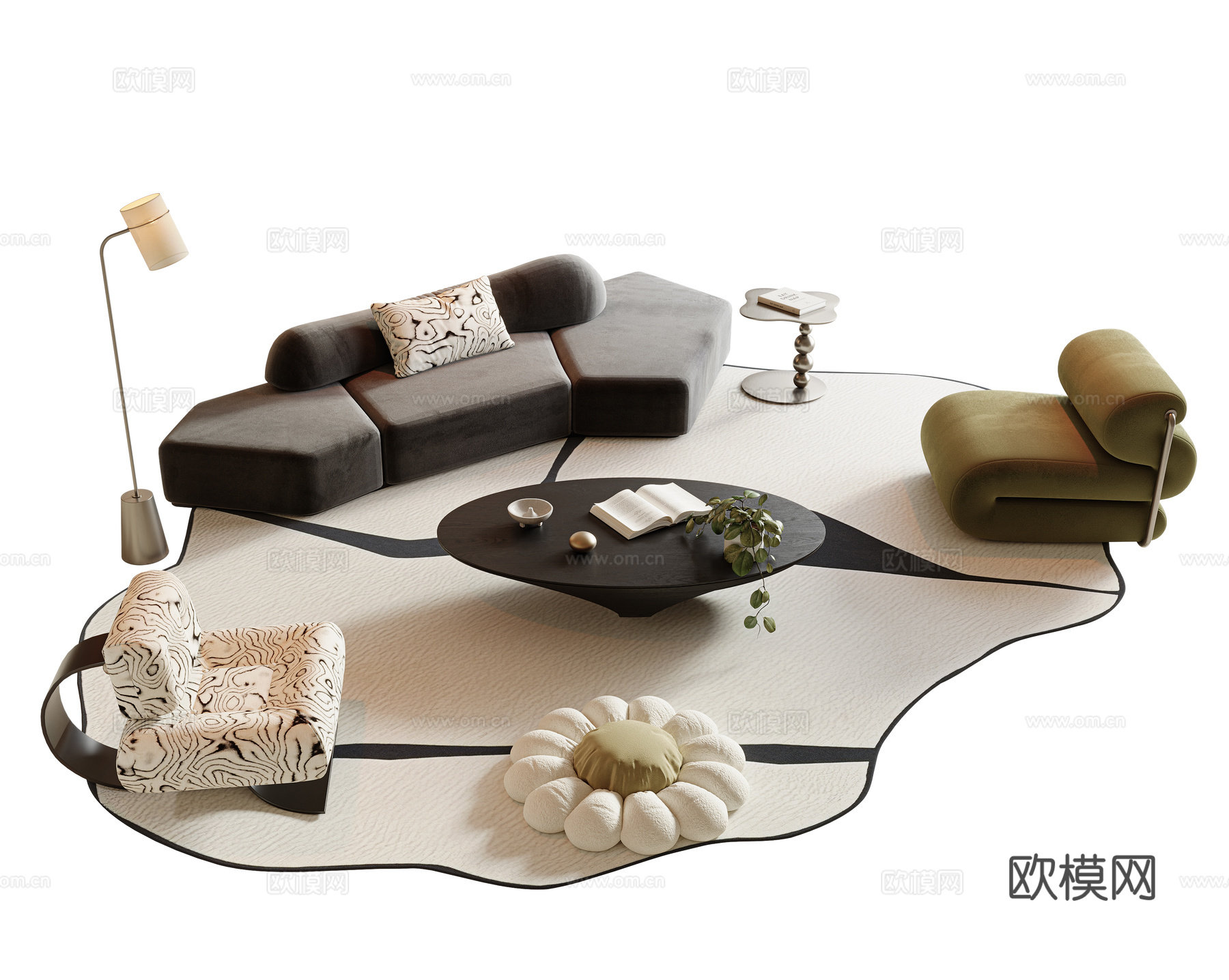 现代极简沙发茶几组合 小户型沙发 多人沙发 异形沙发 异形茶3d模型