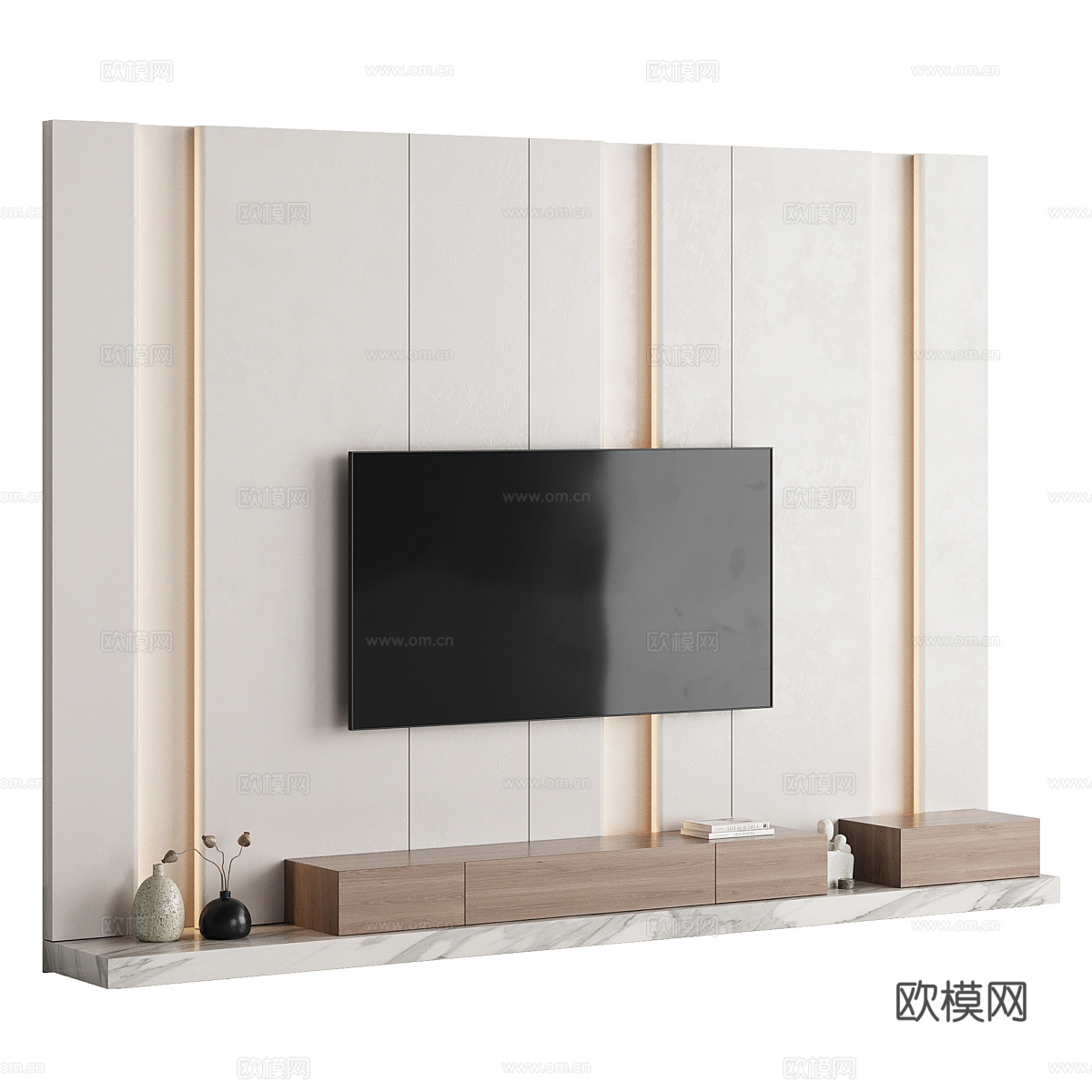 现代极简电视背景墙3d模型