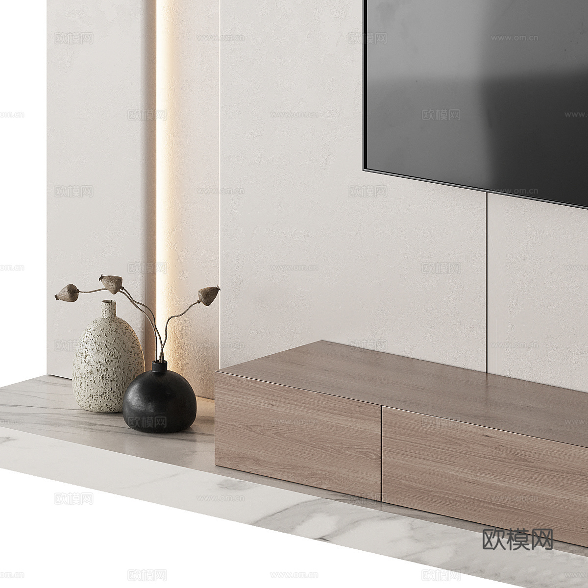 现代极简电视背景墙3d模型