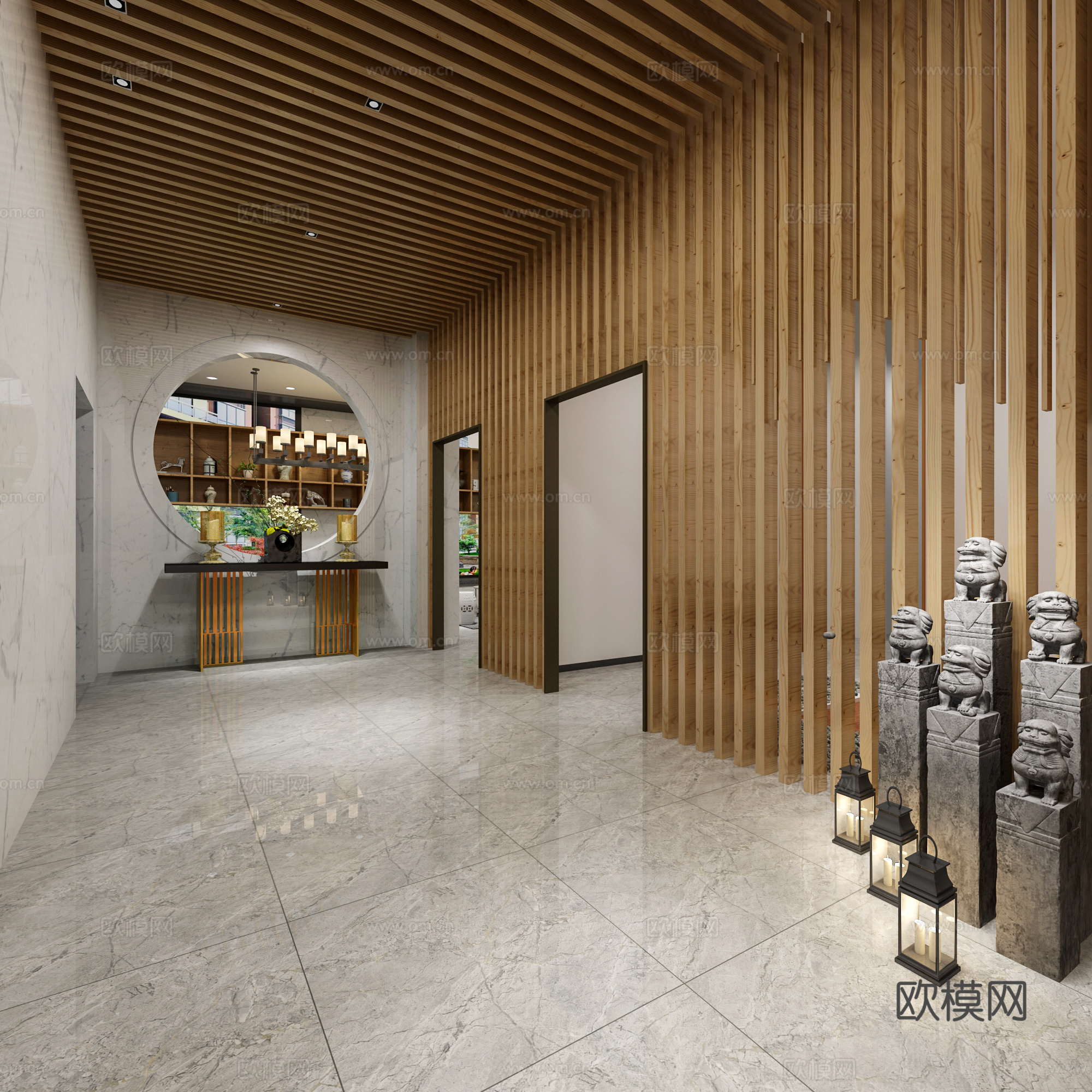 新中式办公休息区 阅览室 前厅 茶水间3d模型