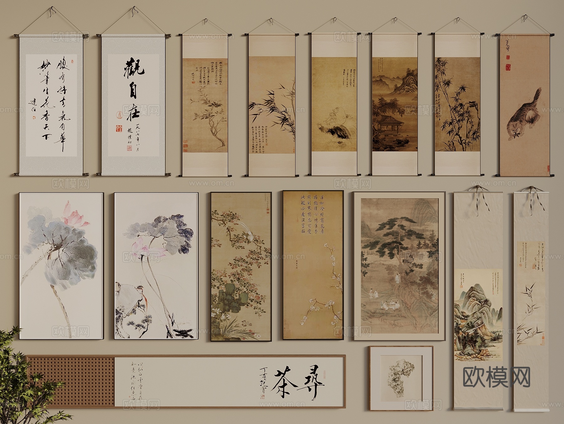 宋式美学挂画 字画 山水画 国画 挂画组合3d模型