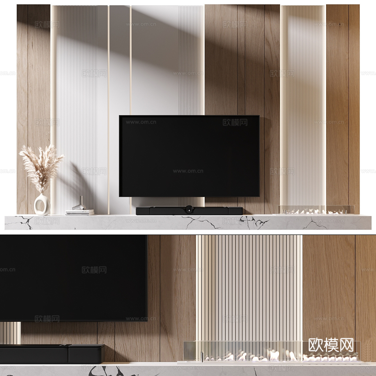 现代意式极简电视背景墙3d模型