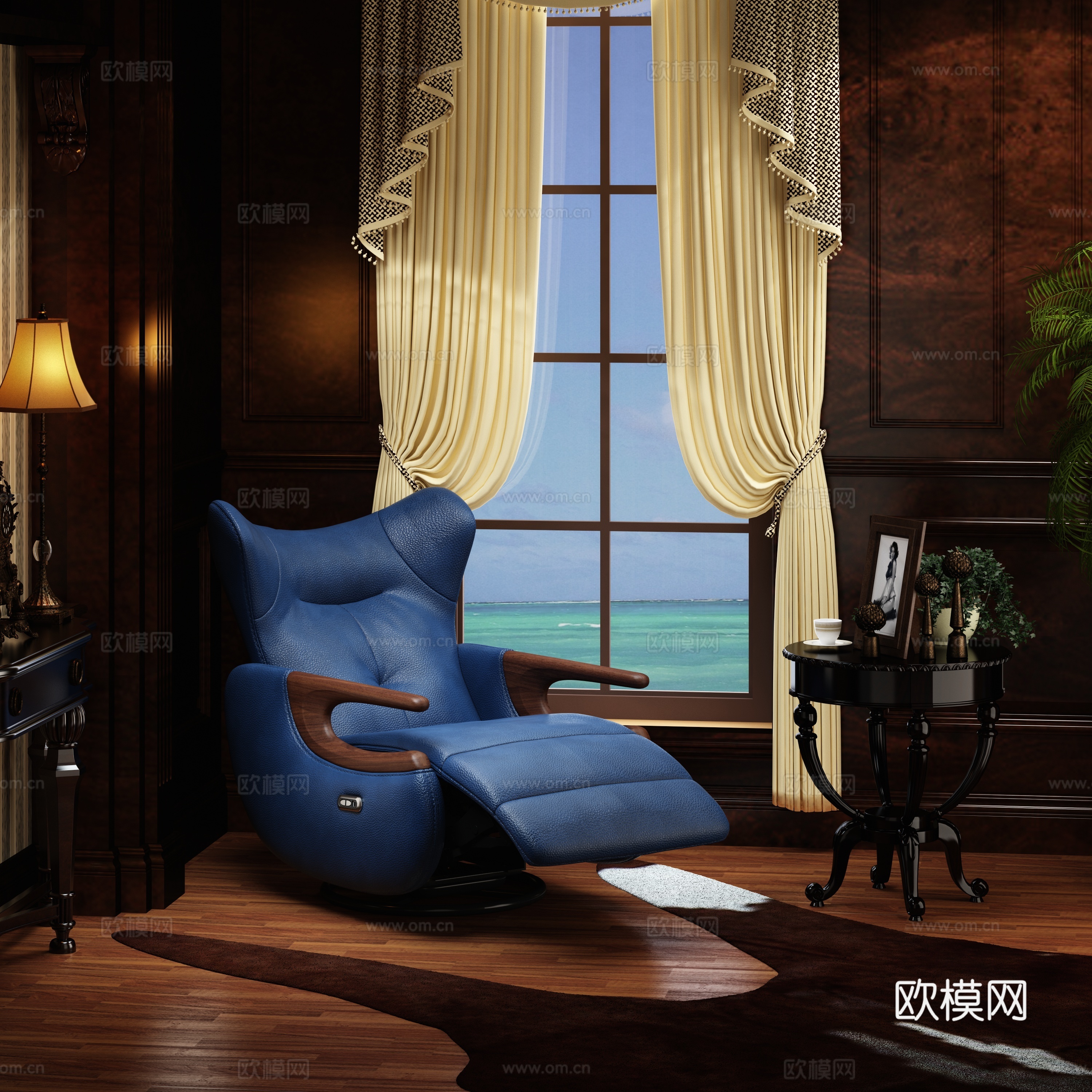 美式按摩椅欧式沙发椅功能椅木凡优品实木沙发3d模型