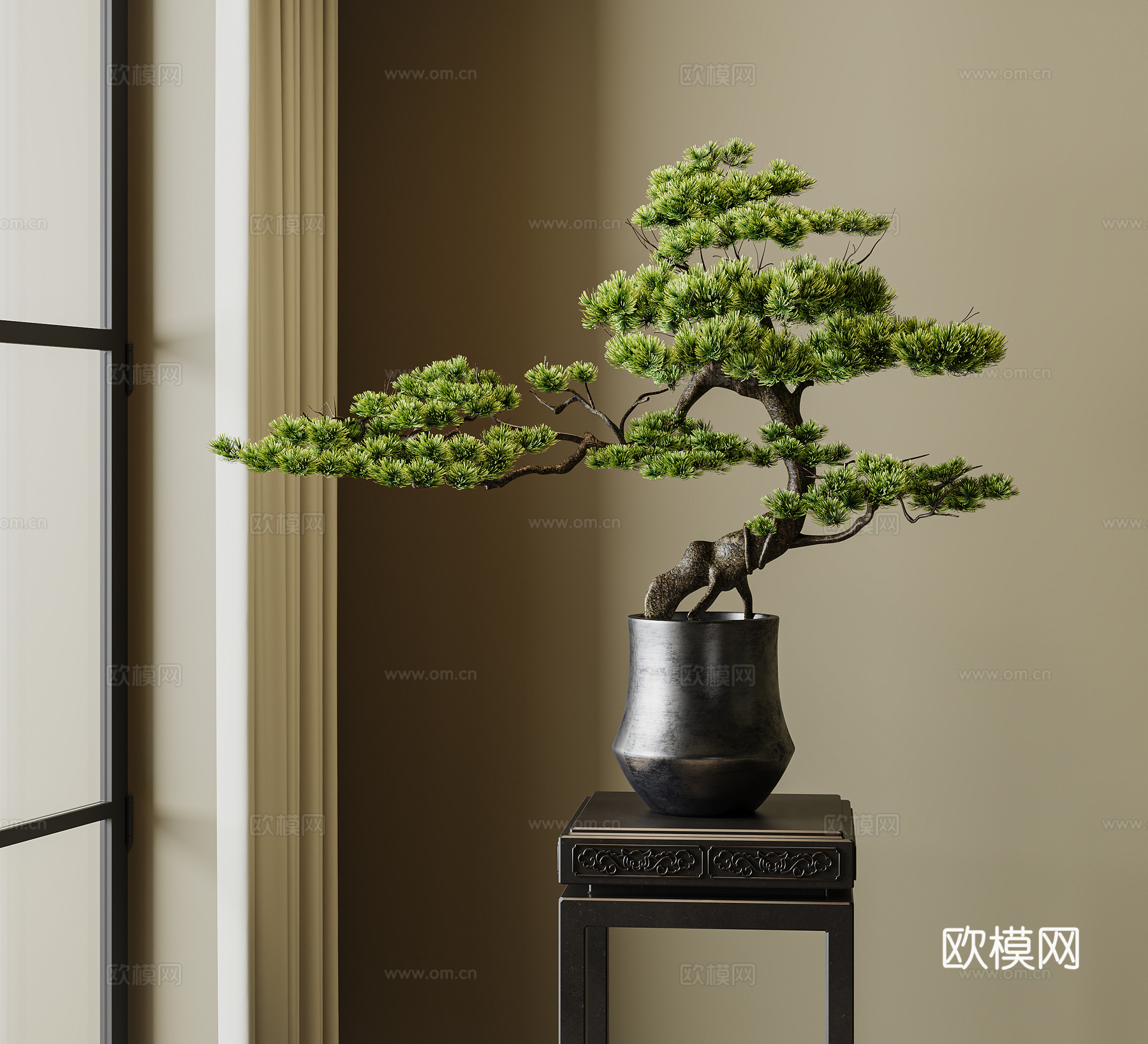 新中式盆景  迎客松盆景  室内盆栽3d模型