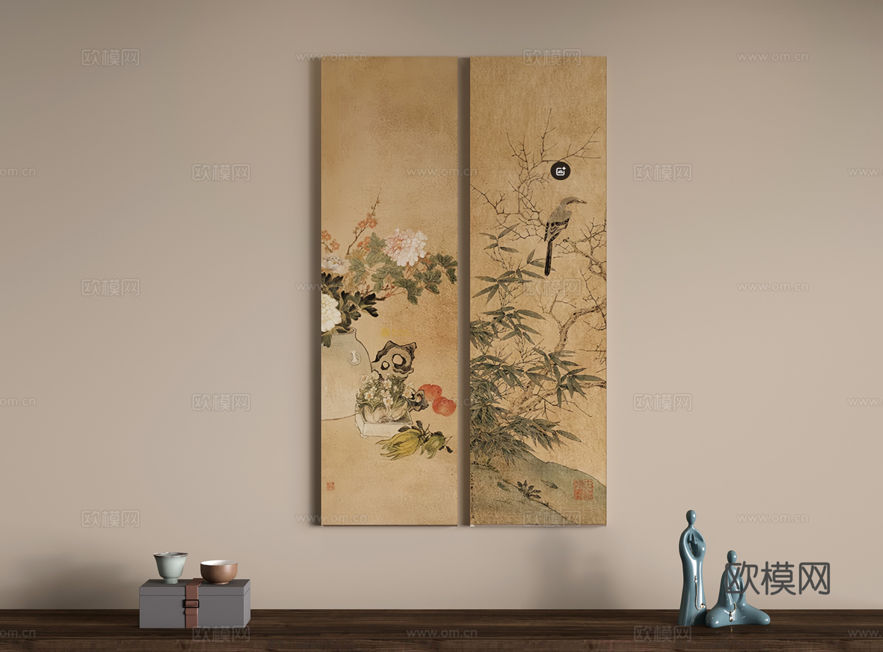 新中式古韵挂画 禅意装饰画 宋代植物画 花鸟3d模型