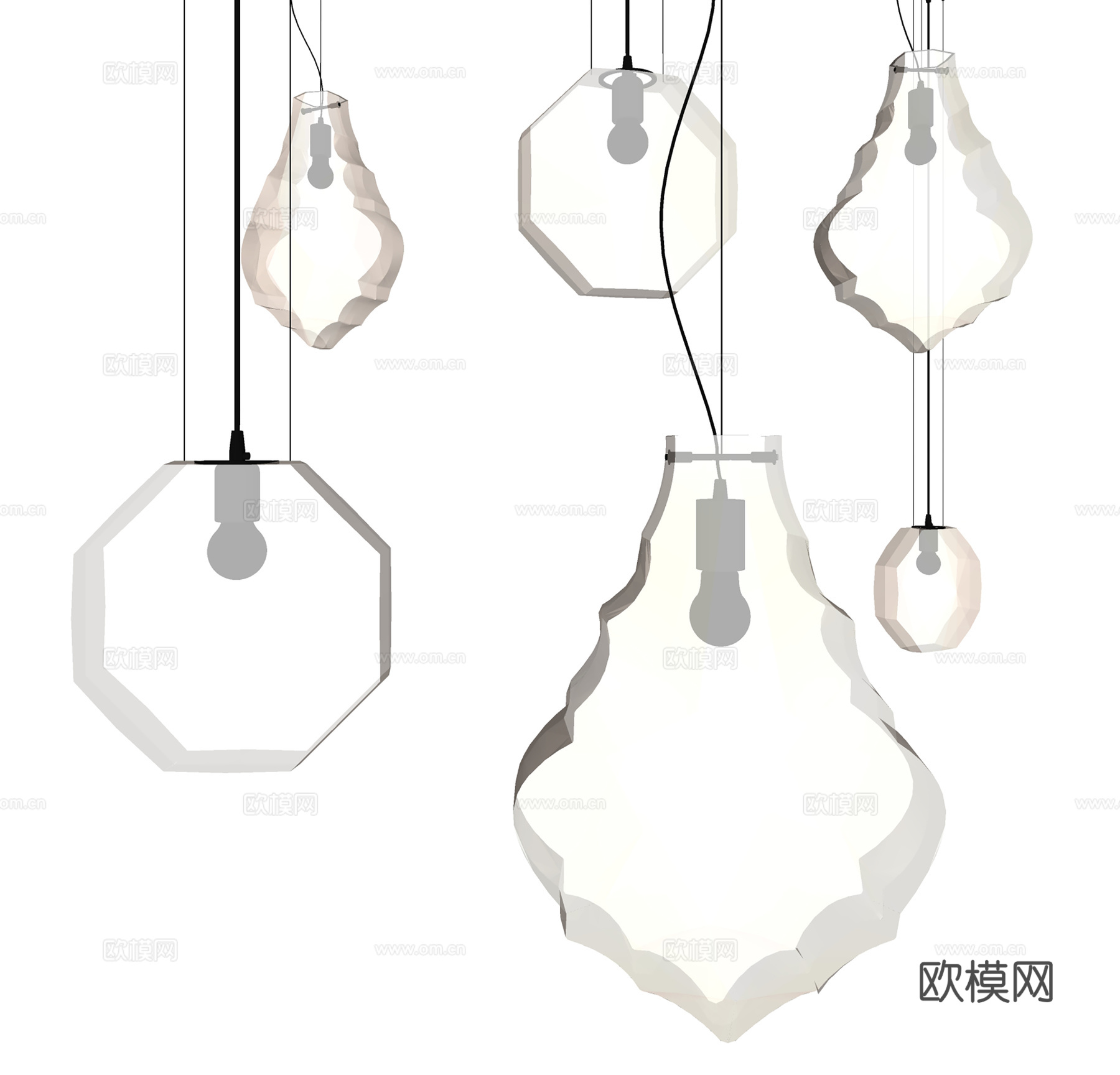 现代吊灯 纸质吊灯  创意小吊灯组合su模型