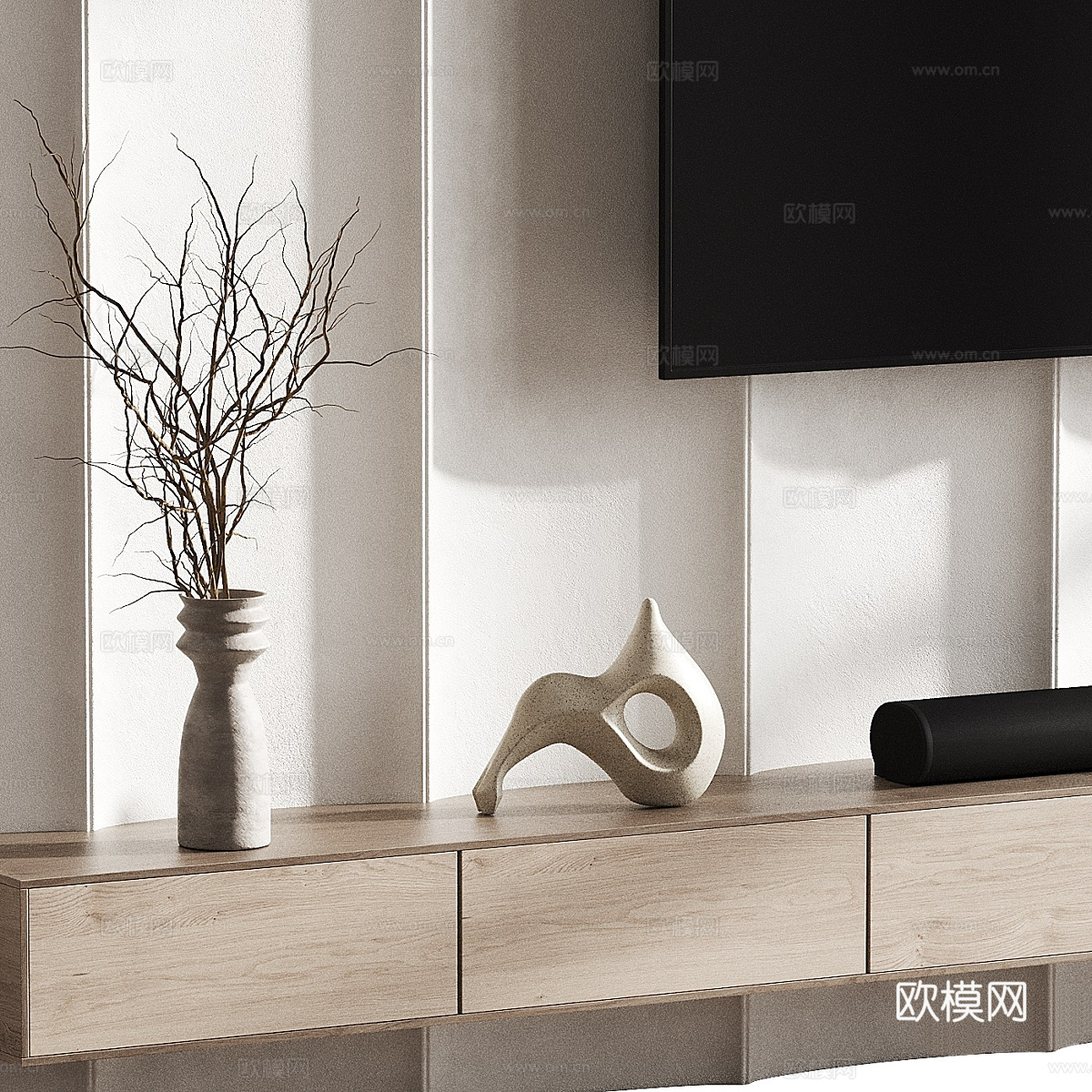 新中式侘寂电视背景墙3d模型