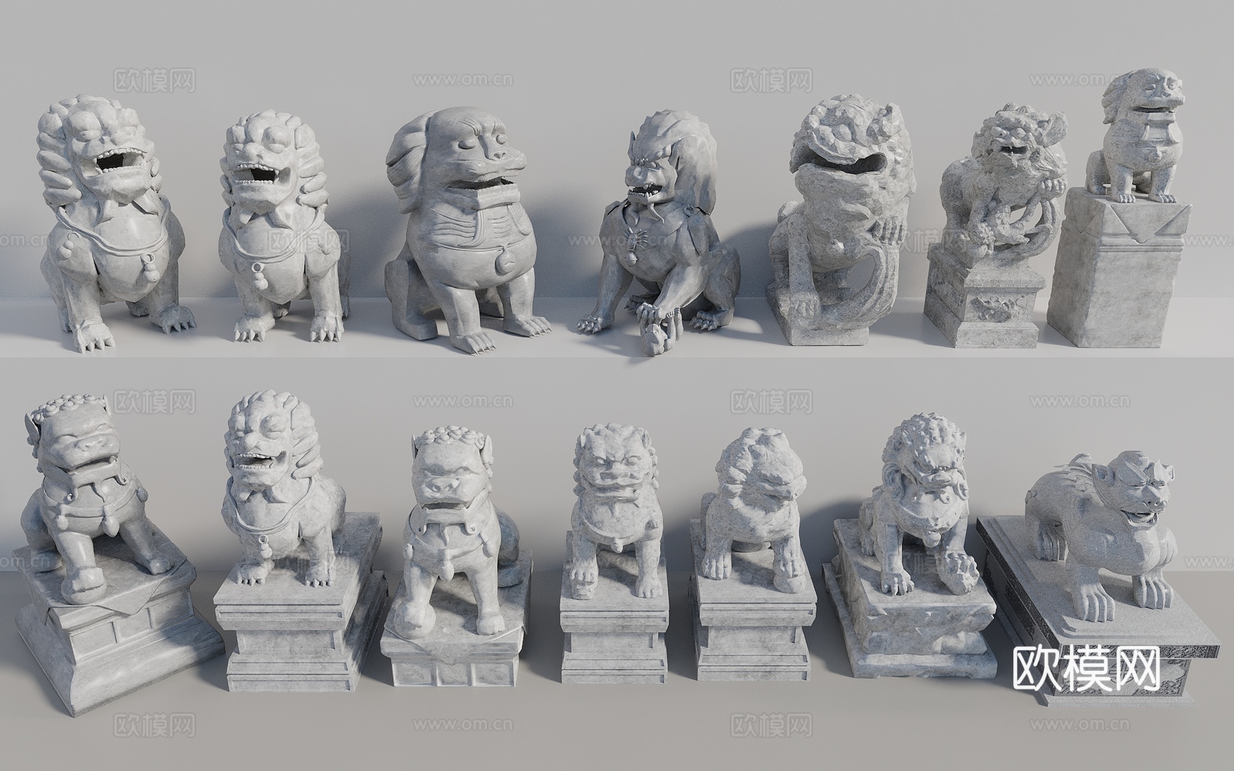 中式石狮子 麒麟 石像 神兽雕塑小品 瑞兽3d模型