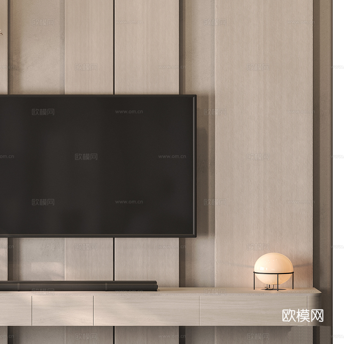 新中式侘寂电视背景墙3d模型