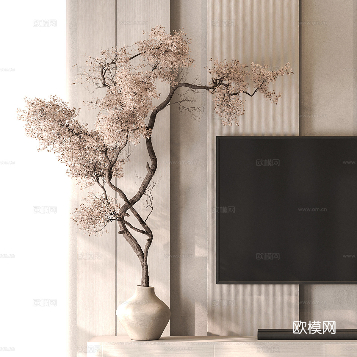 新中式侘寂电视背景墙3d模型