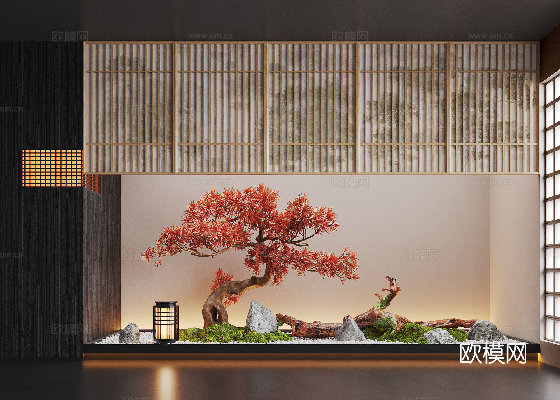 新中式室内景观造景 室内景观 景观小品 植物造景 苔藓景观3d模型