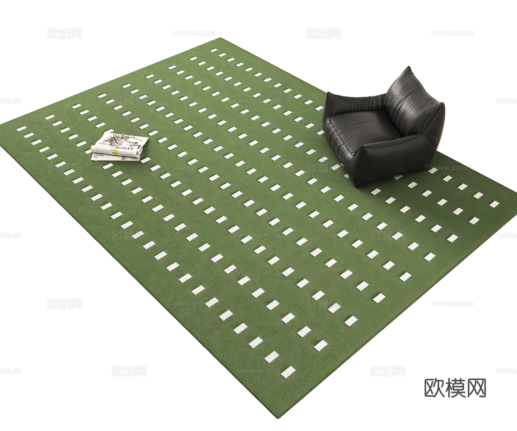 中古墨绿色地毯  客厅地毯  卧室地毯3d模型