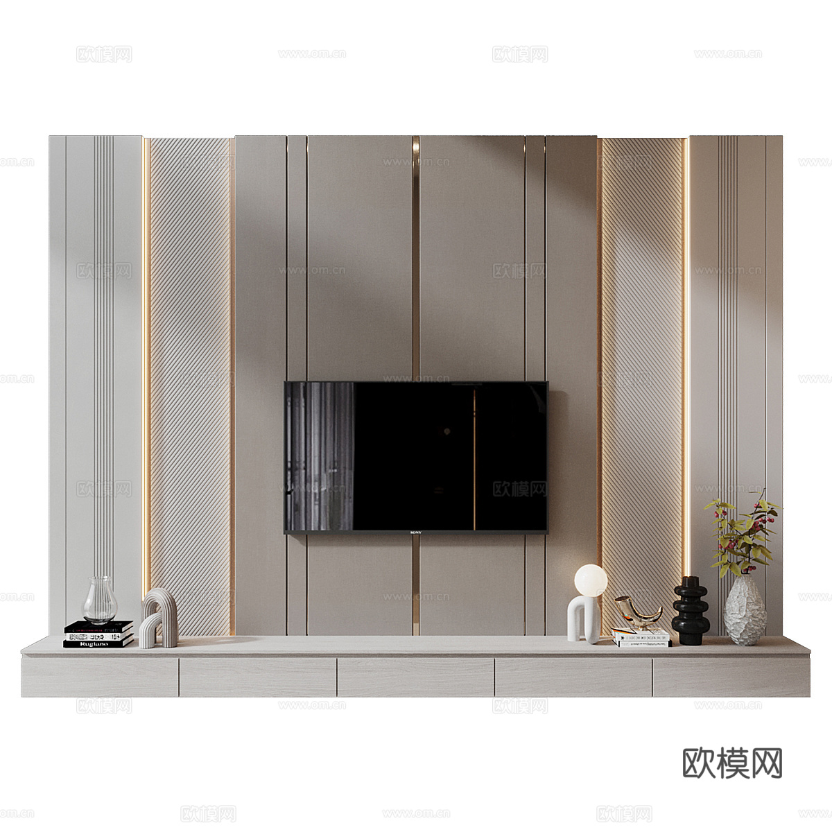 现代意式极简电视背景墙3d模型
