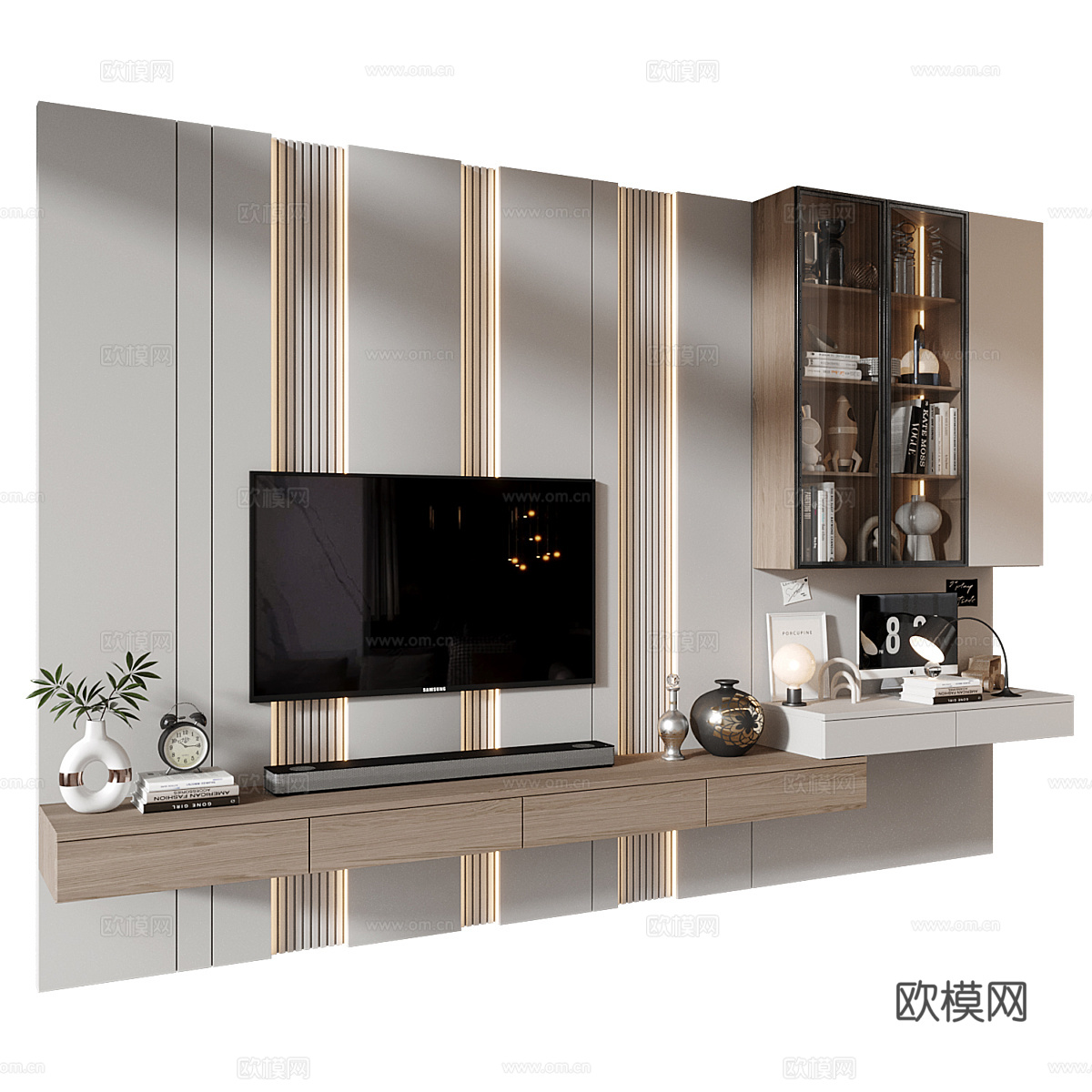 现代极简电视背景墙3d模型