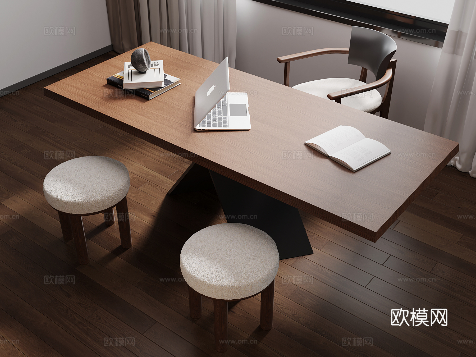 中古风书桌椅 办公学习用品3d模型