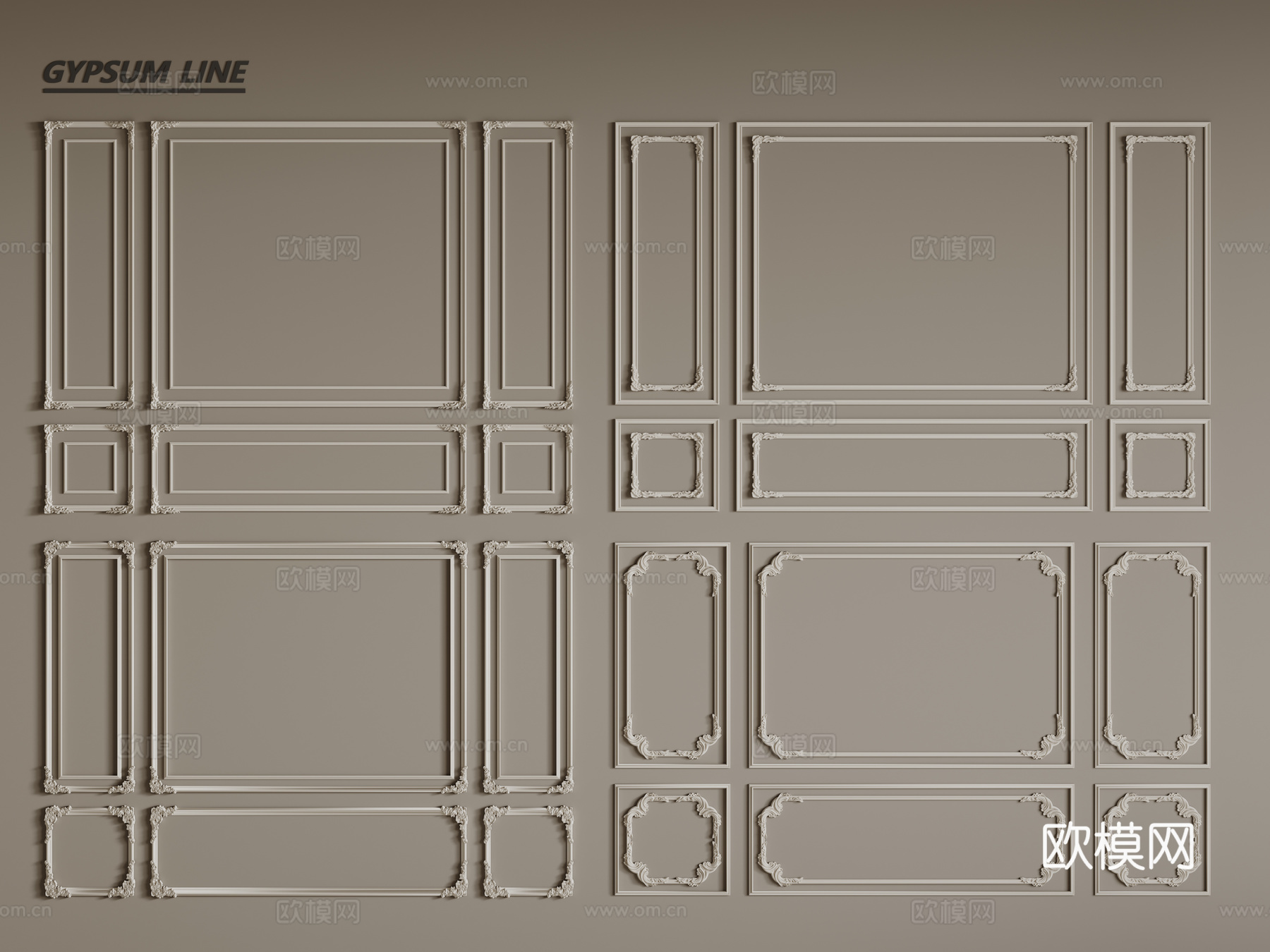 法式线条 法式石膏线 法式石膏线背景墙 PU线条su模型下载（渲染图1）