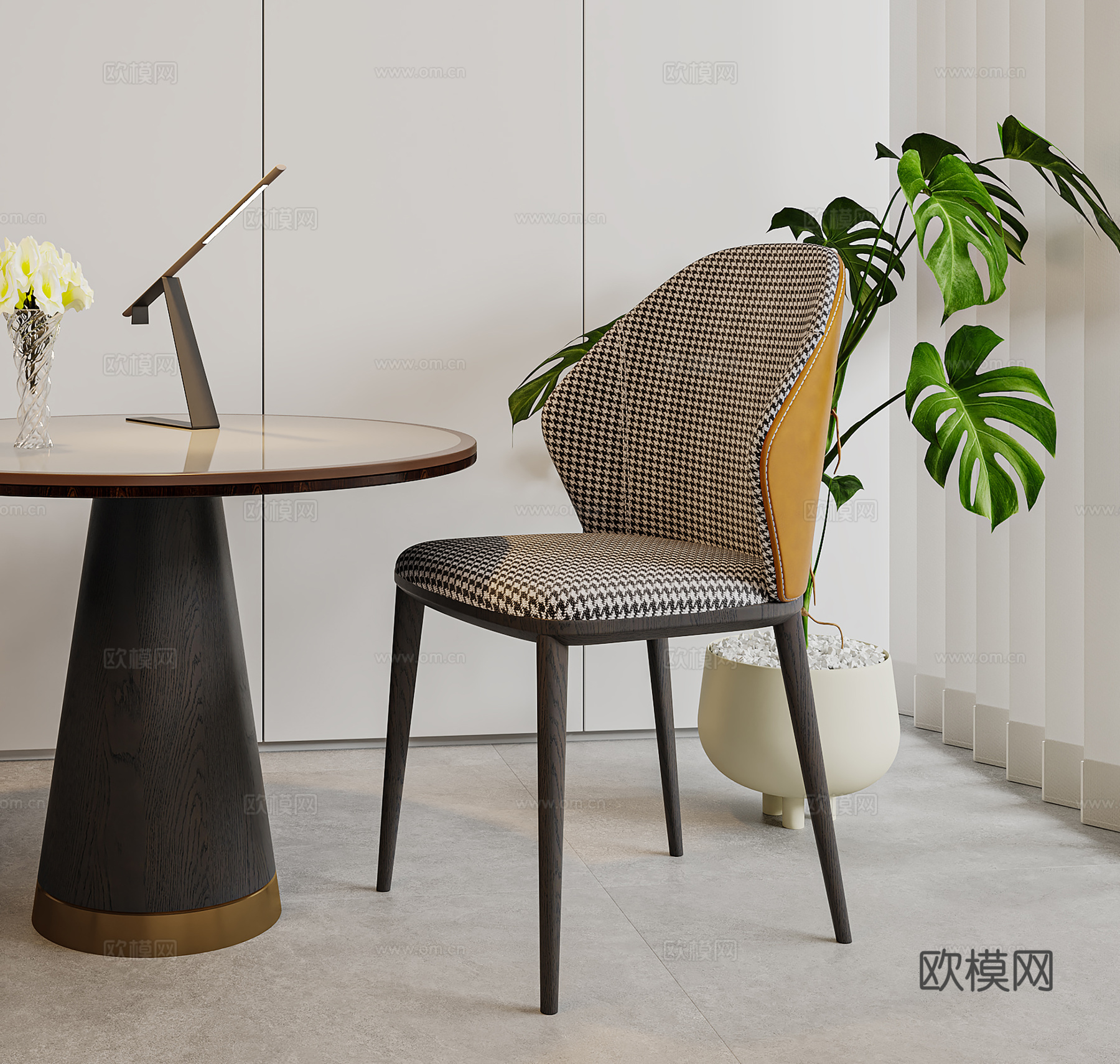 北欧风桌椅组合  休闲椅办公椅 中古风挂画壁灯3d模型