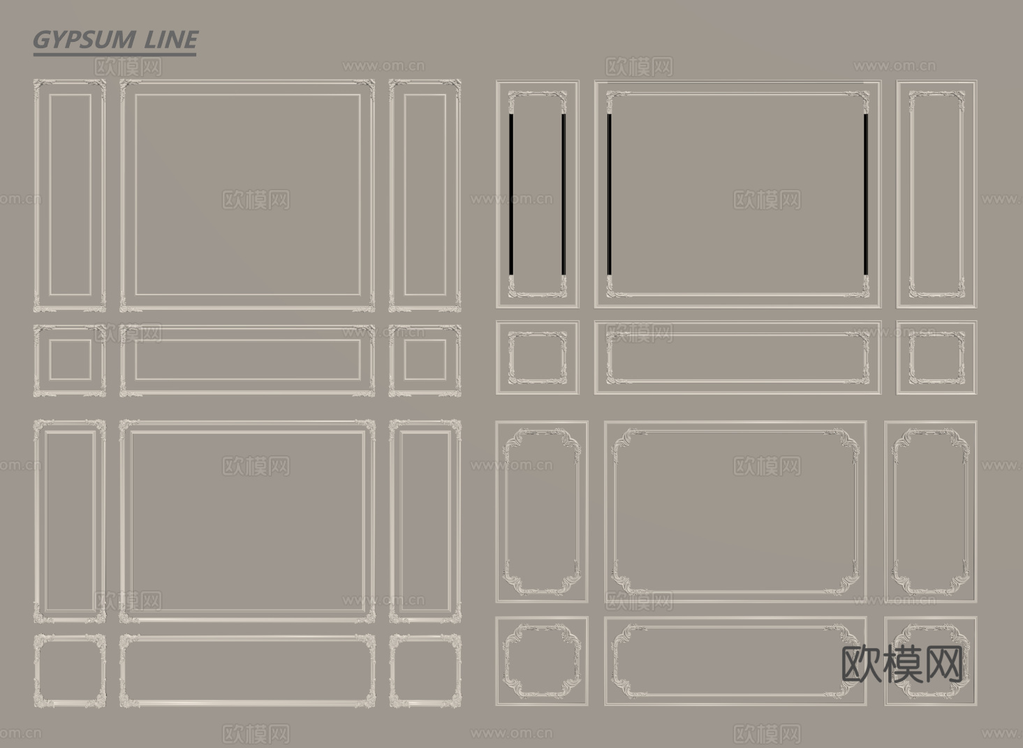 法式线条 法式石膏线 法式石膏线背景墙 PU线条su模型下载（渲染图2）