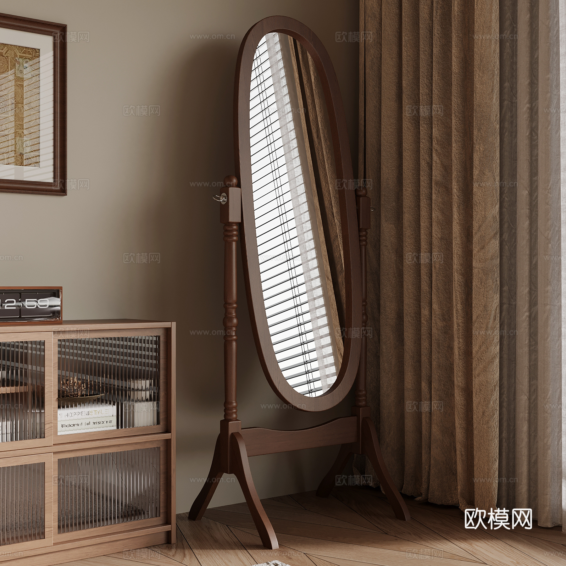 中古风穿衣镜 全身镜 镜子3d模型