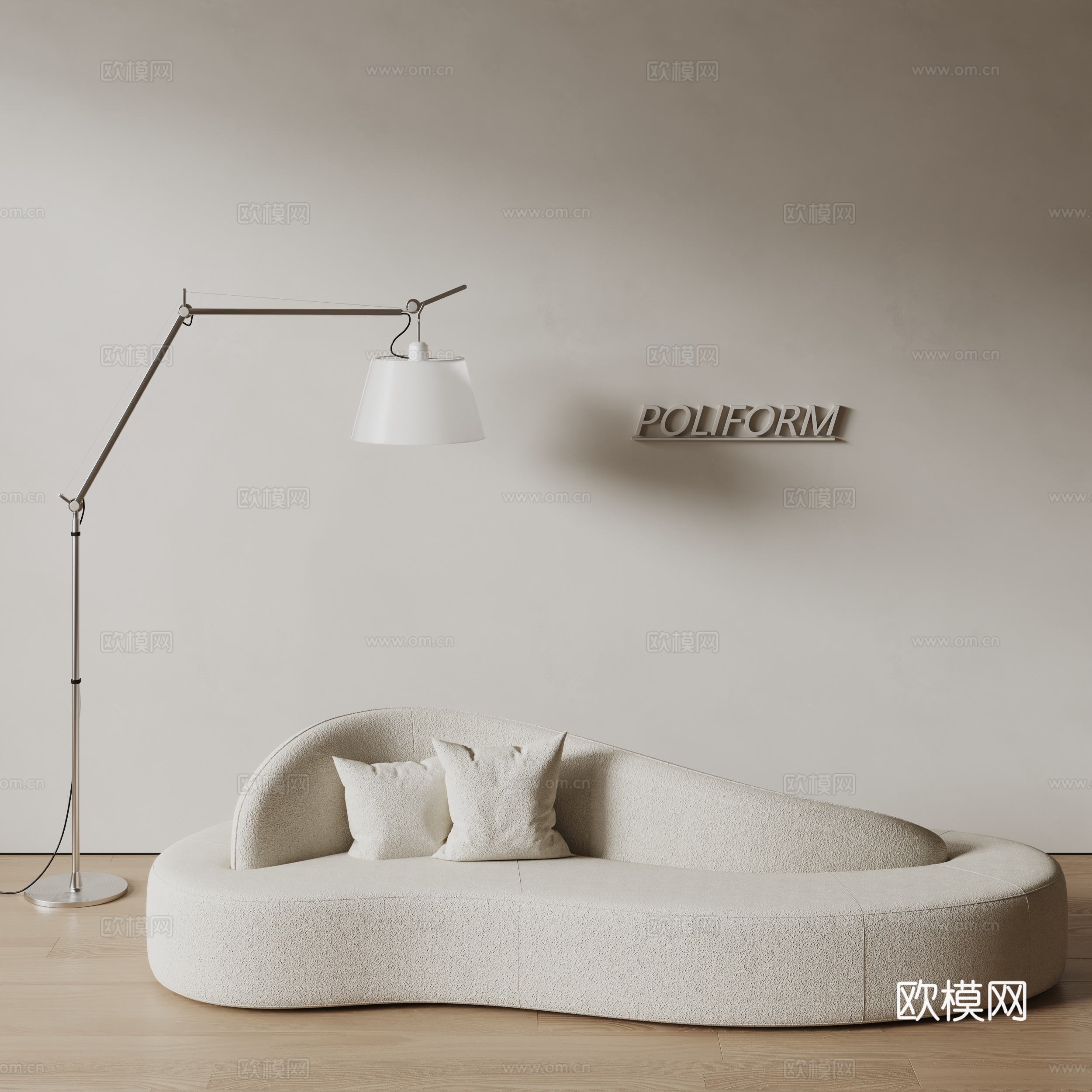 poliform现代多人沙发 布艺沙发 奶油沙发 弧形沙发3d模型