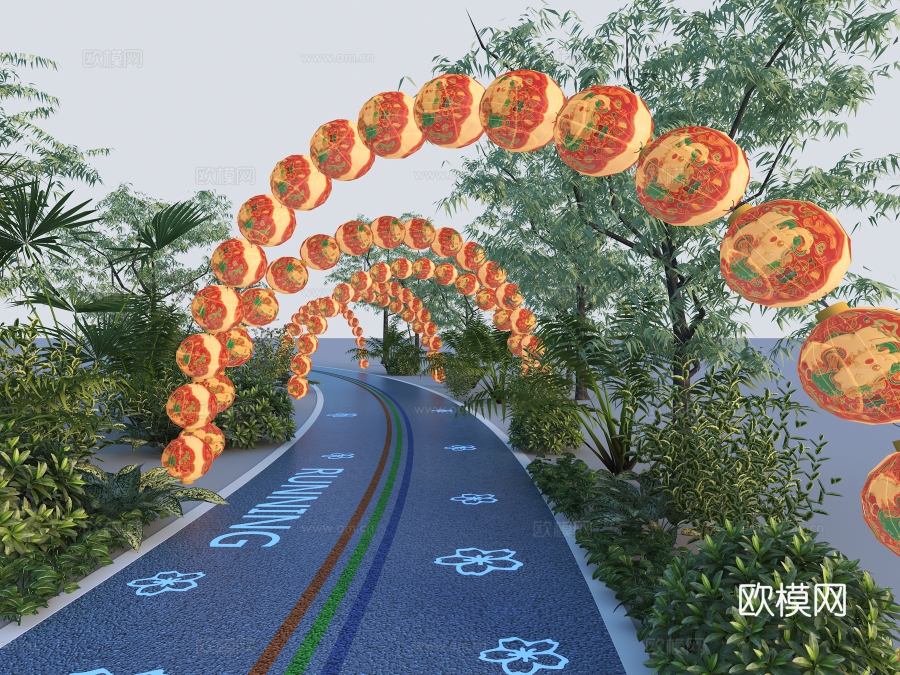 新中式绿道构筑 灯笼构架 花灯 网红打卡3d模型