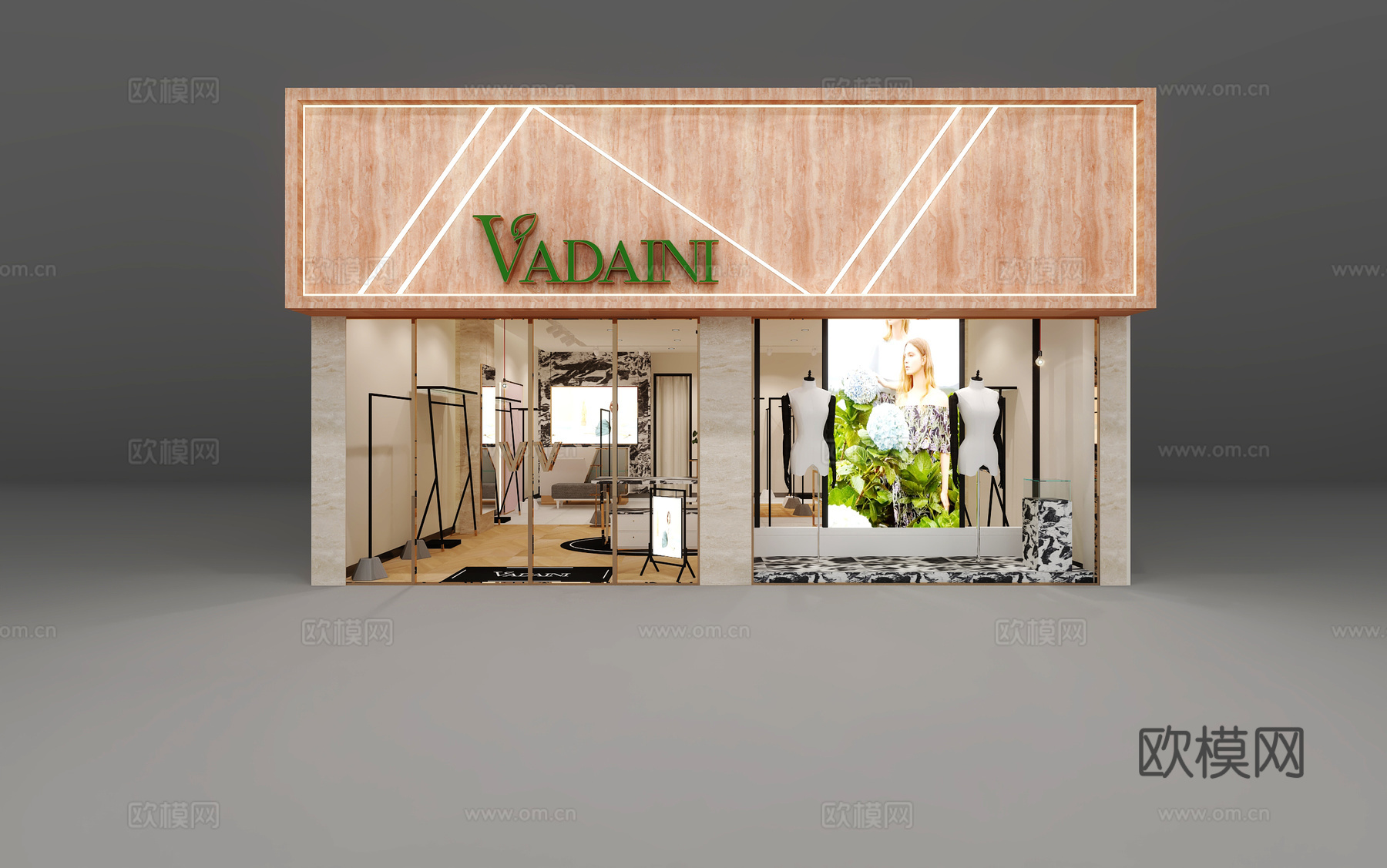 洞石门头的服装店3d模型