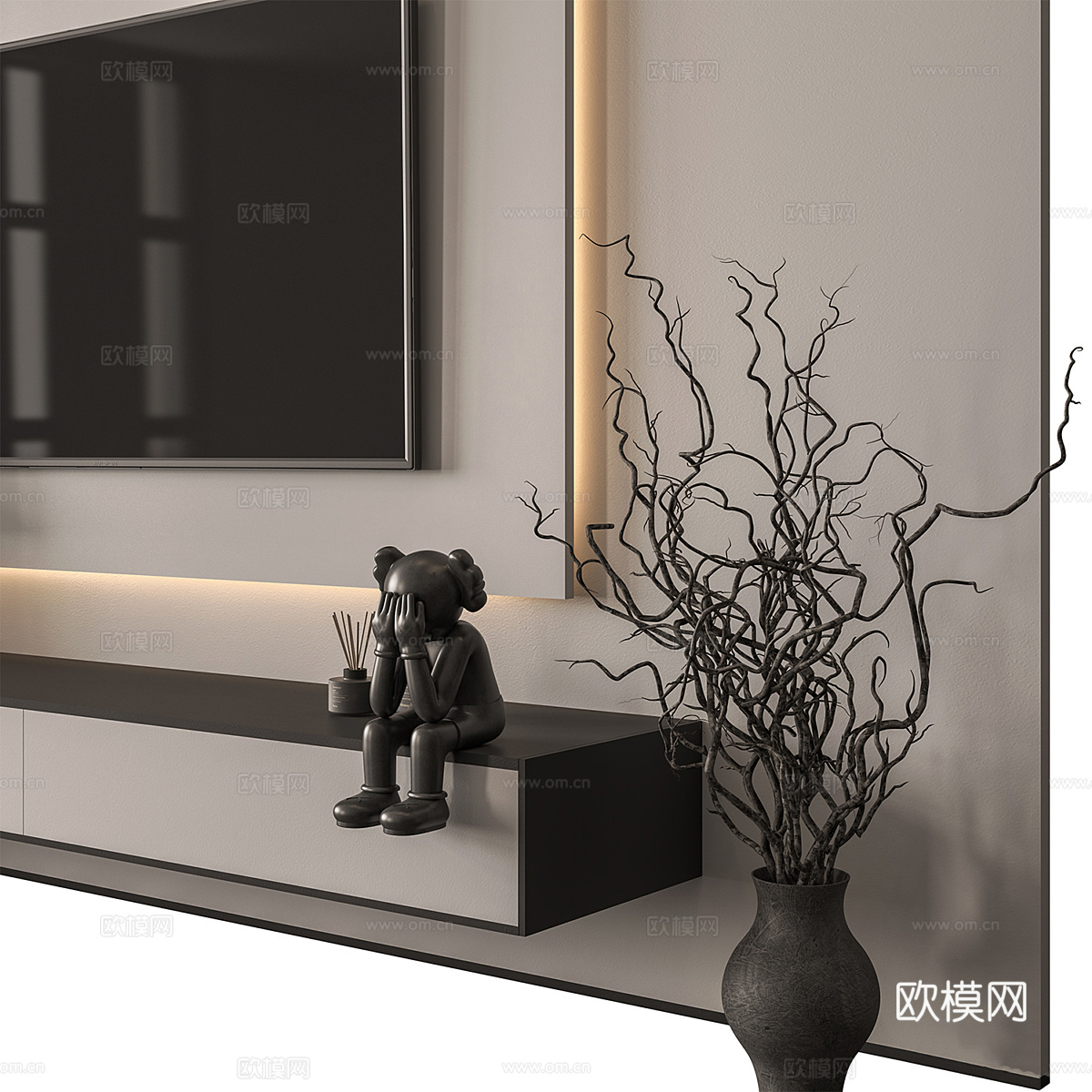 现代意式极简电视背景墙3d模型