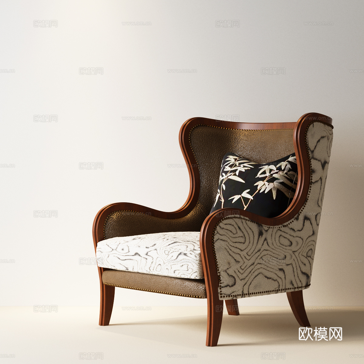 现代中古休闲沙发 中古风单人沙发 现代休闲沙发 法式中古休3d模型