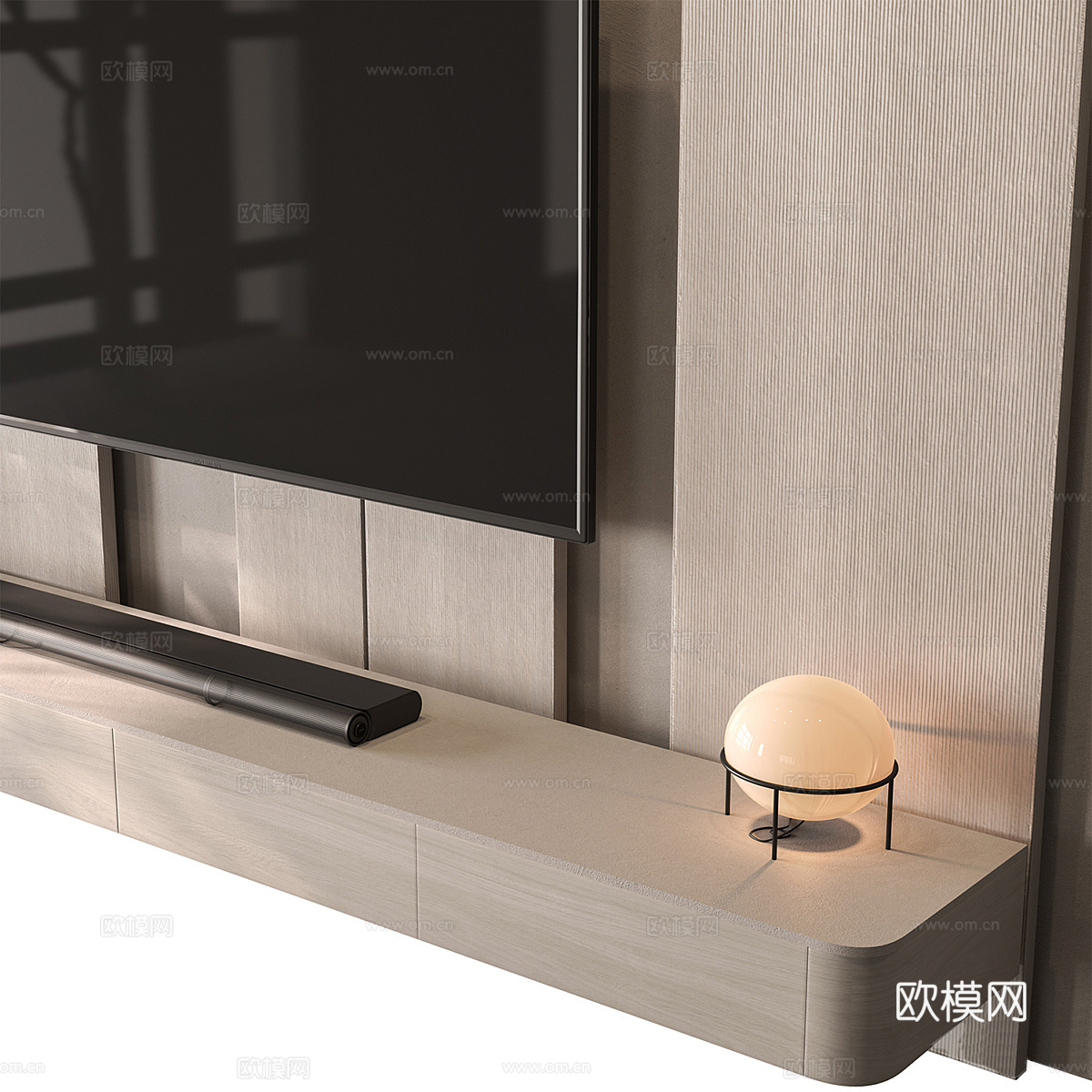 新中式侘寂电视背景墙3d模型