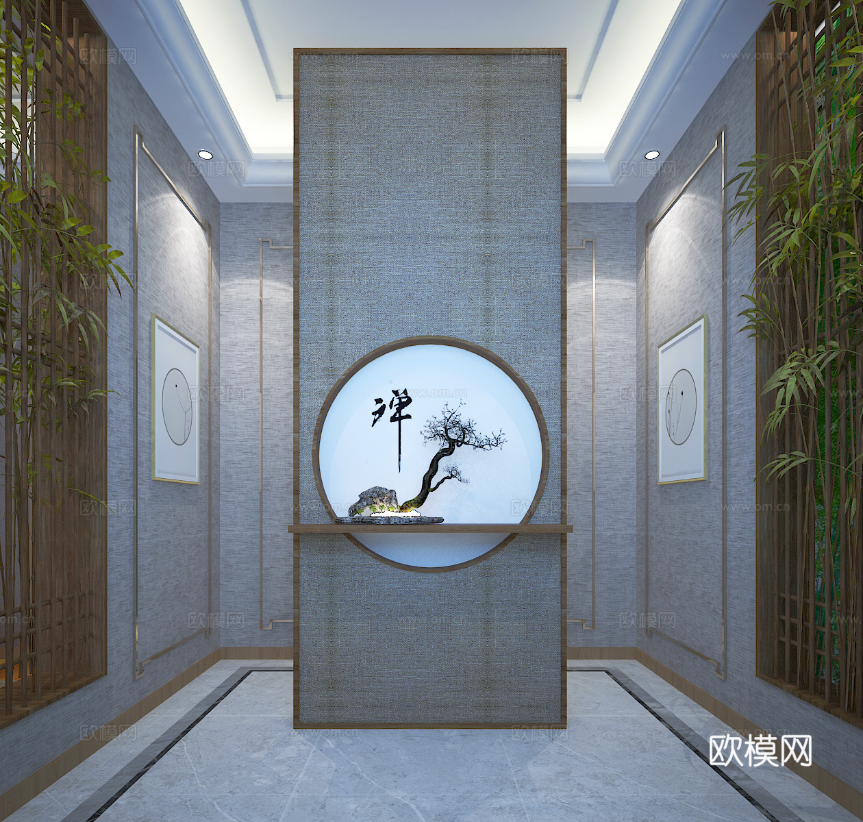 新中式客餐厅 玄关3d模型
