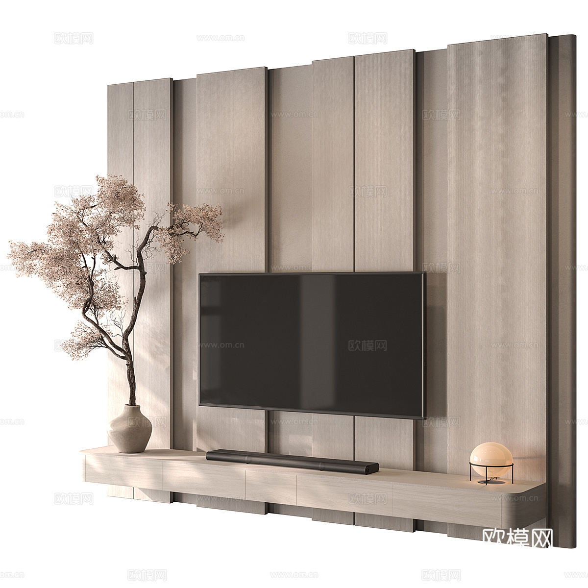 新中式侘寂电视背景墙3d模型
